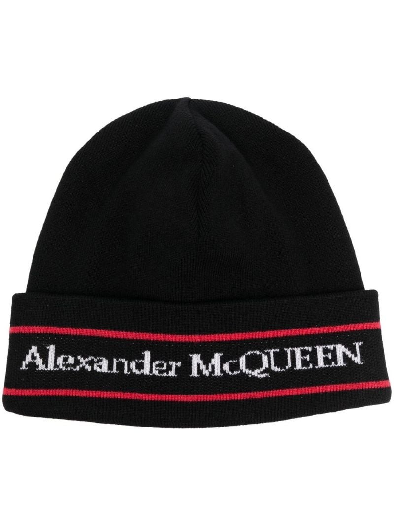 logo intarsia-knit cashmere beanie - 1