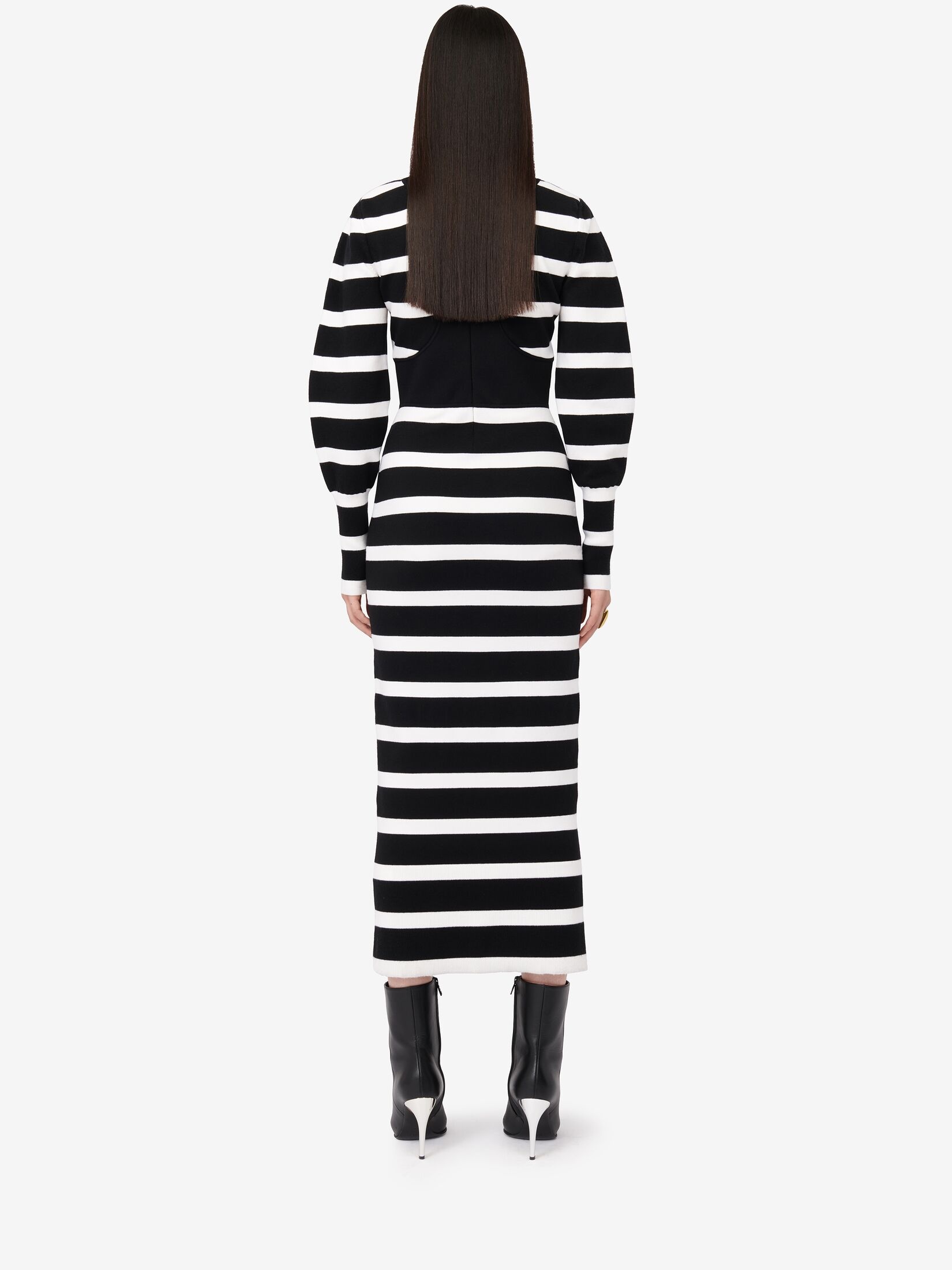 Women's Striped Pencil Dress in Black/ivory - 4