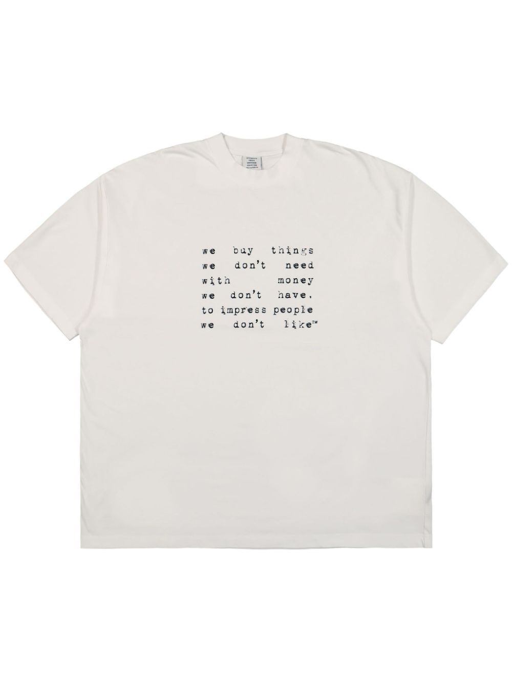 VETEMENTS We Buy Things コットン Tシャツ 人気 VETEMENTS White 'We Buy Things' Oversized T-shirt Vetements