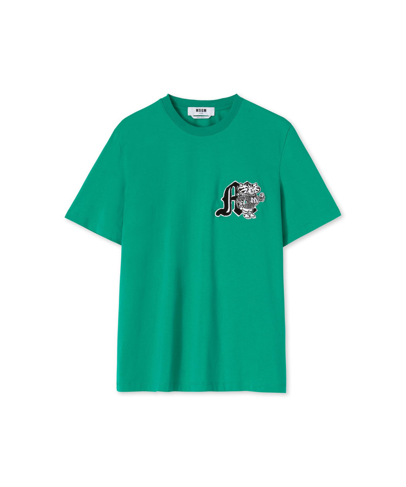 Cotton crewneck t-shirt with MSGM "M" mascot patch 1