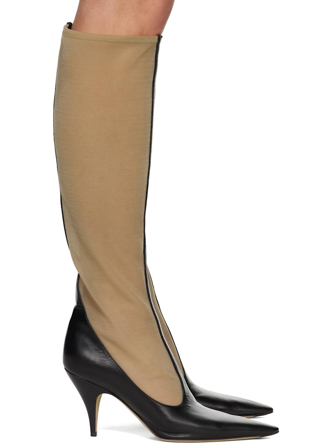 Black & Beige Mesh Tall Boots - 1