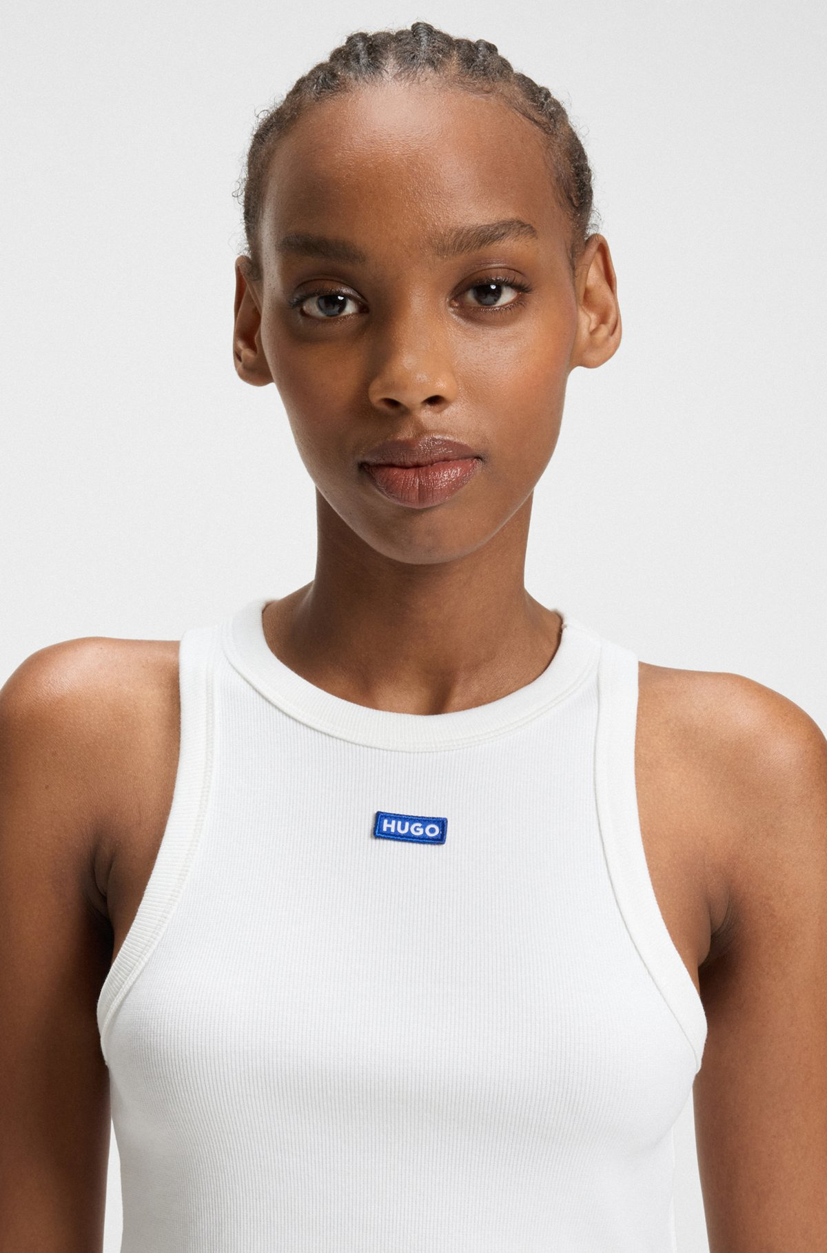 TANK TOP IN STRETCH COTTON WITH LOGO BADGE - 5