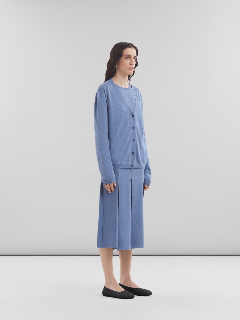 BLUE WOOL-SILK SKIRT WITH RAW-CUT SLITS - 5