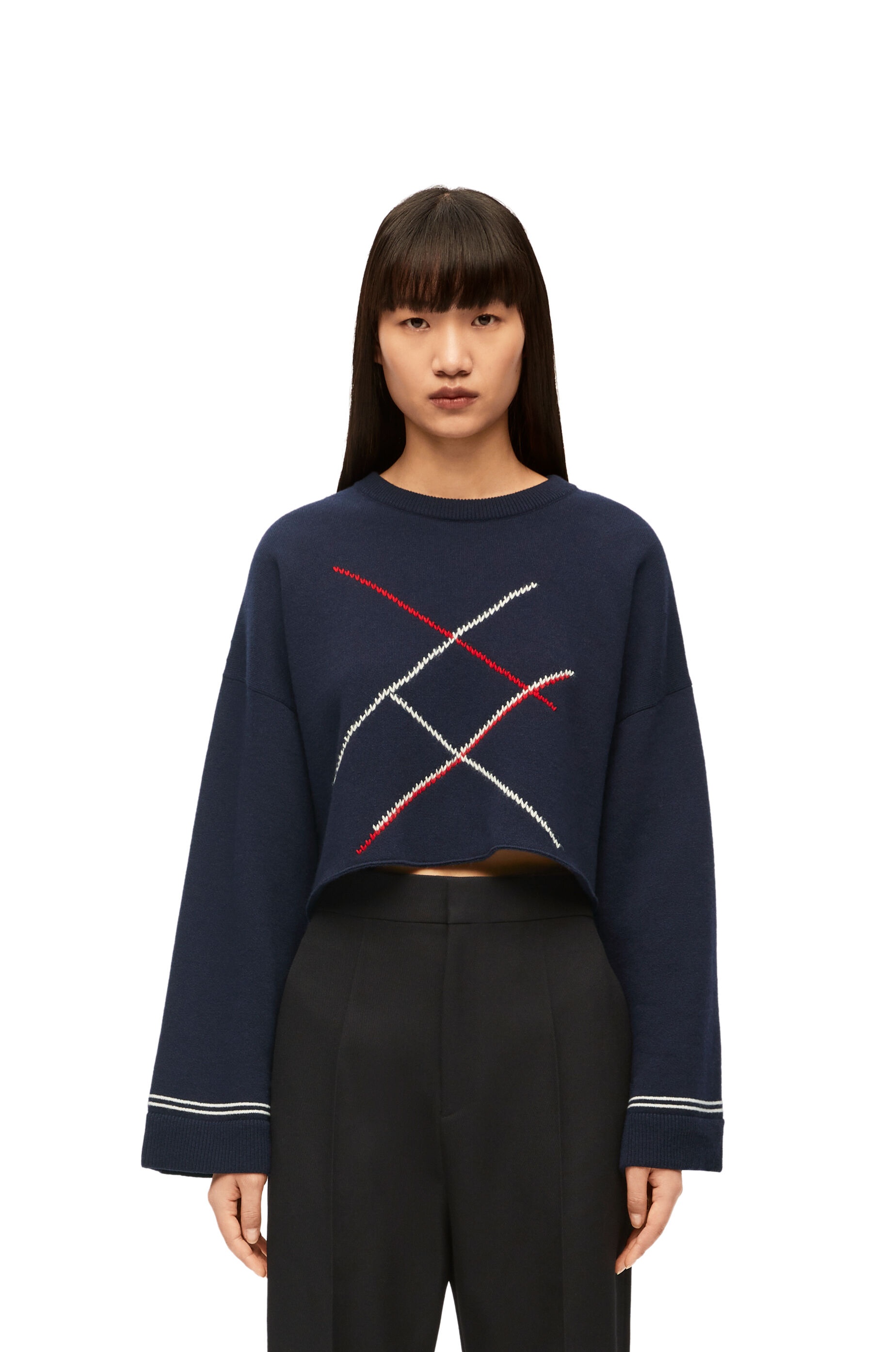 Cropped Argyle sweater in wool - 3