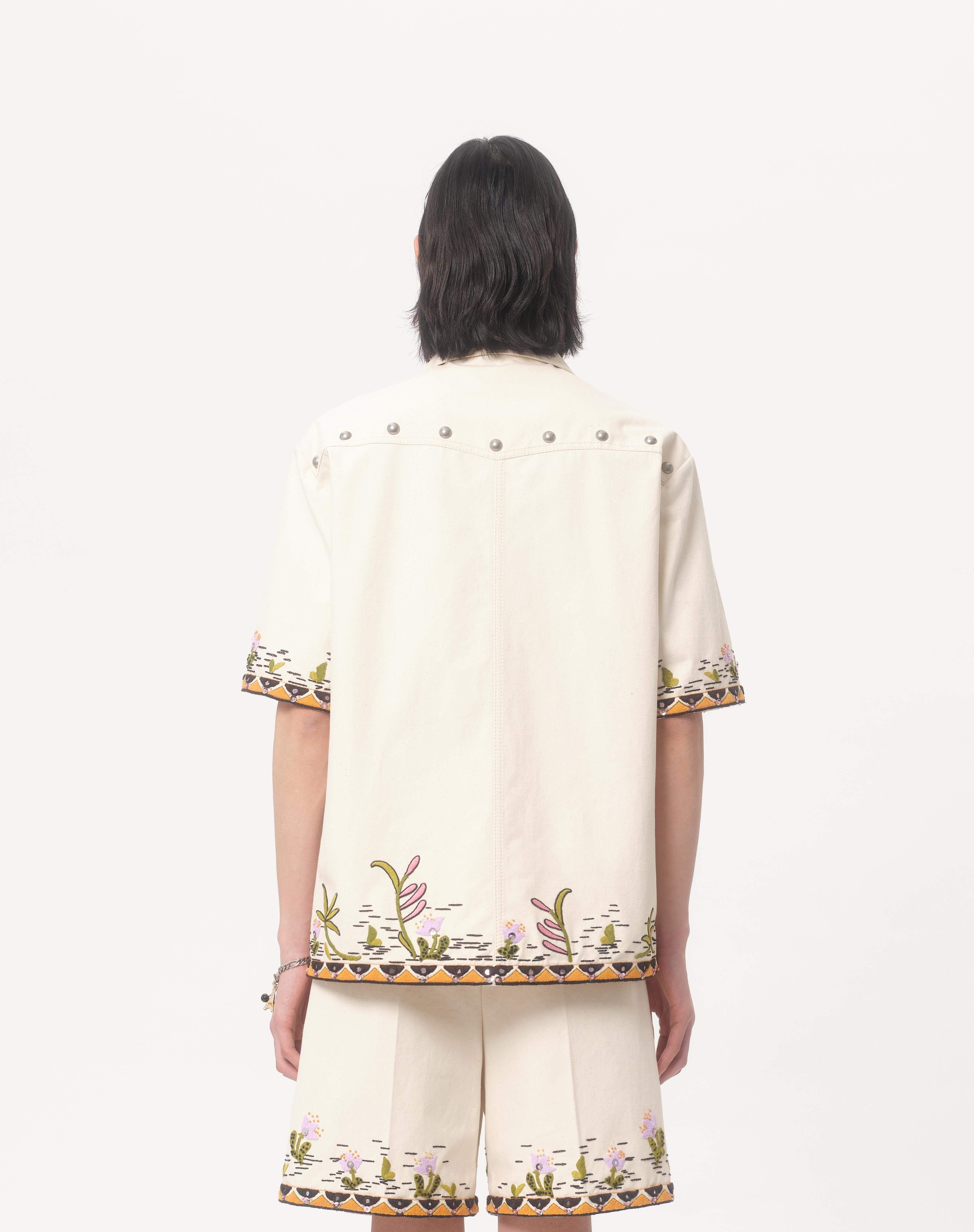 COTTON CANVAS SHIRT WITH FLORAL EMBROIDERY - 7