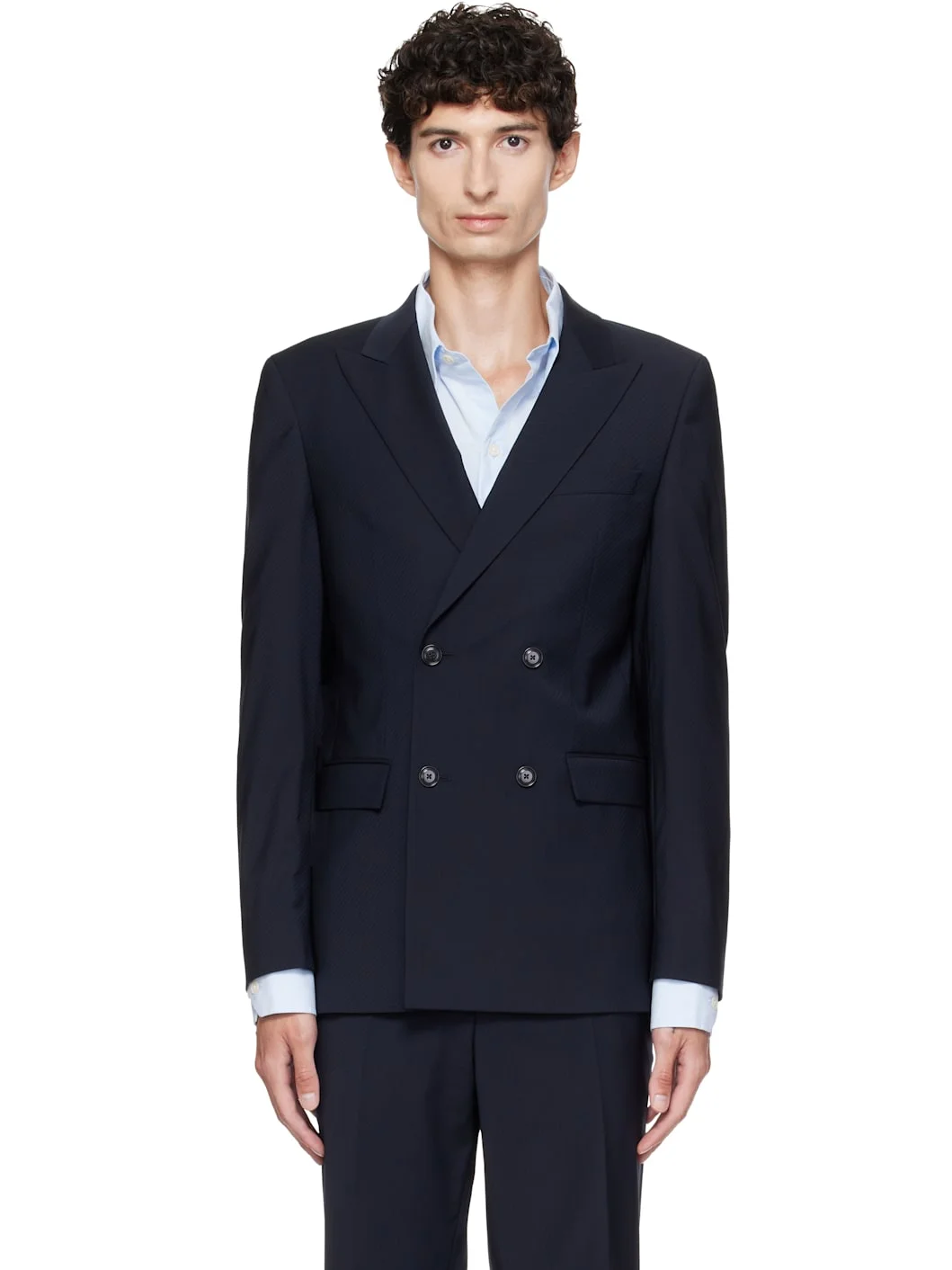 Navy Double-Breasted Blazer - 1