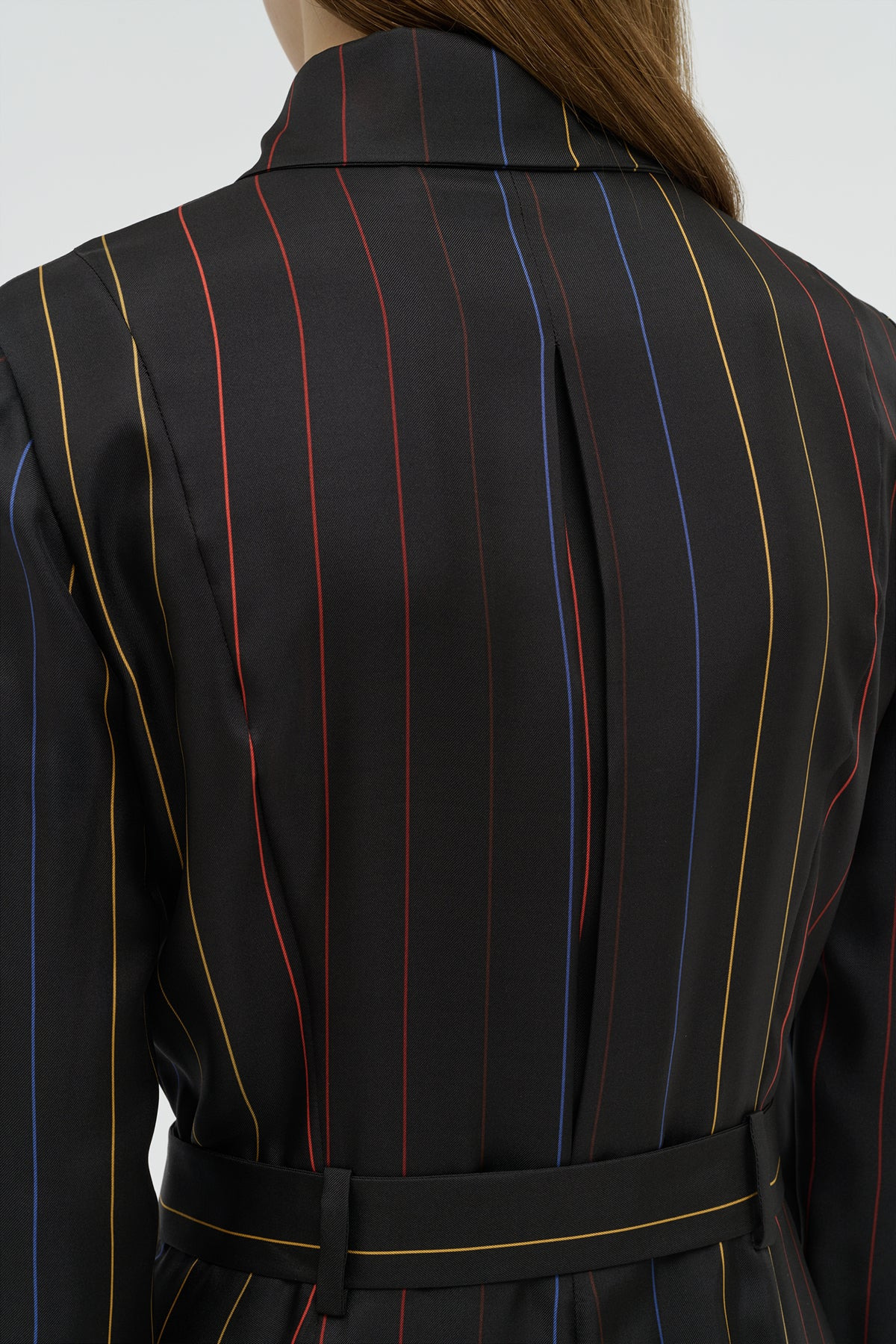 Galway Shirtdress in Charcoal Multi Pinstripe Silk Twill - 7