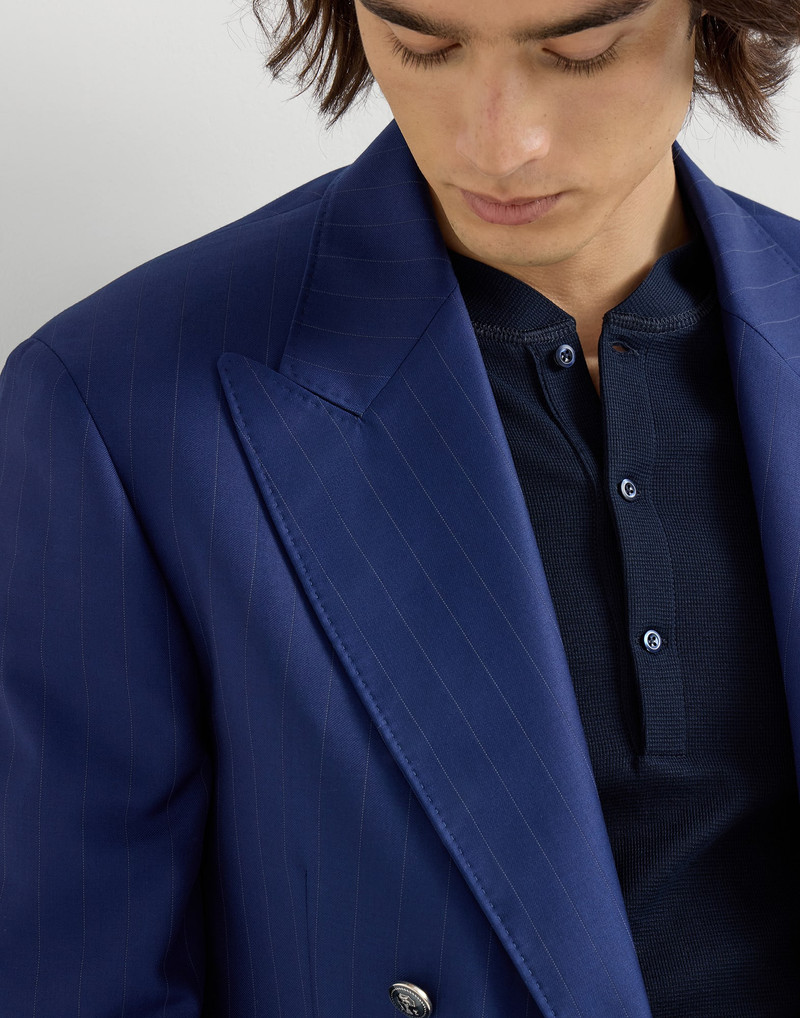 Virgin wool chalk stripe batavia one-and-a-half breasted Tailor blazer with metal buttons 4