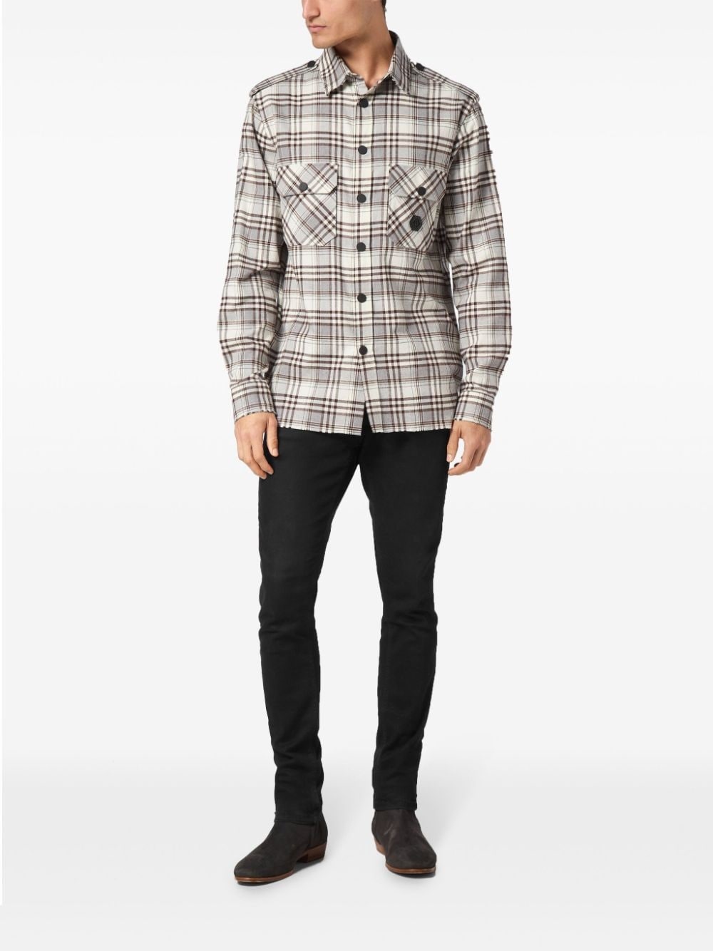 Skull&Bones-print checked shirt - 2