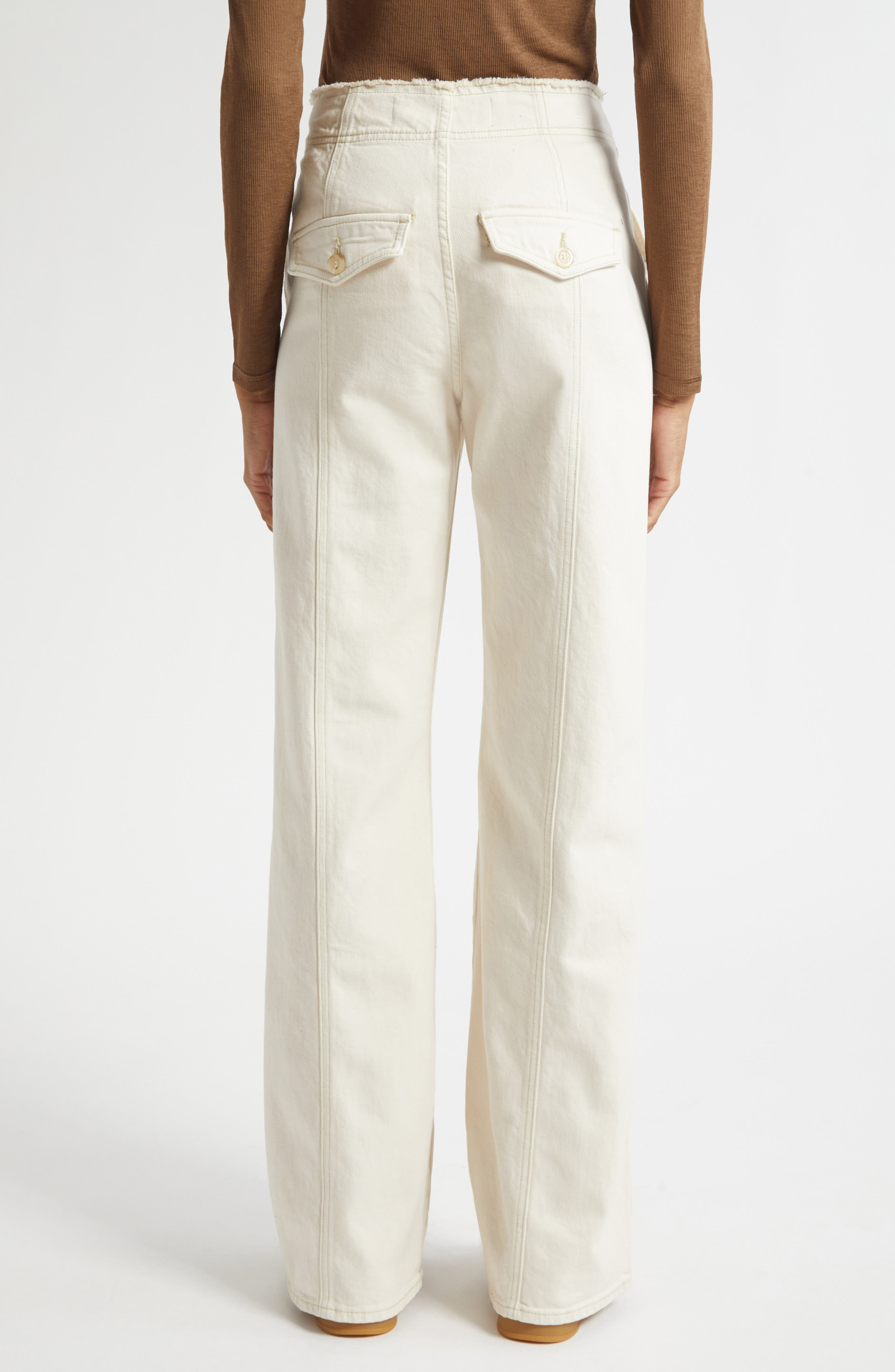Veronica Beard Crosbie Seamed High Waist Wide Leg Jeans in Ecru at Nordstrom - 3