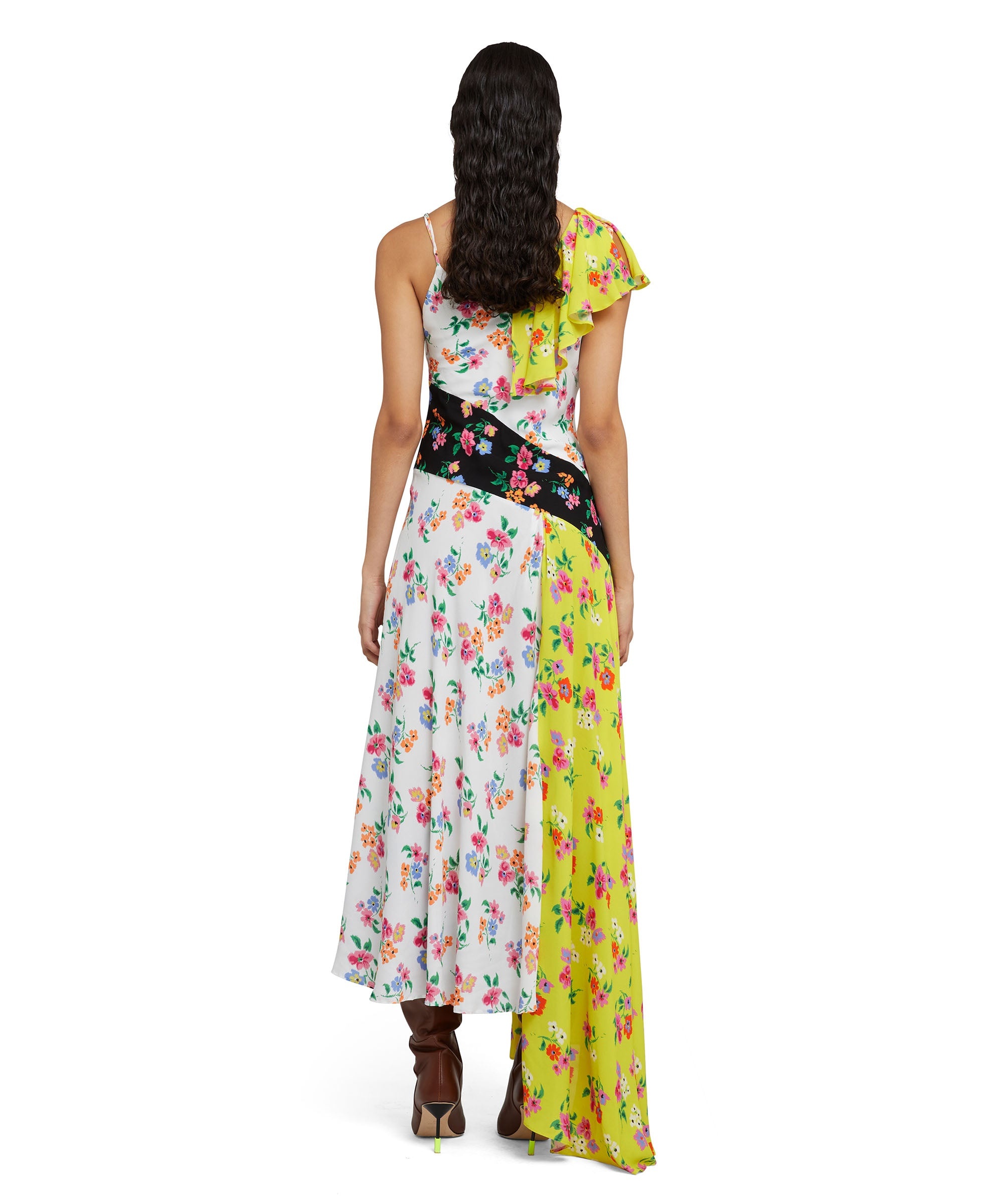 Patchwork viscose midi dress with "Micro Flower Bouquet" print - 3