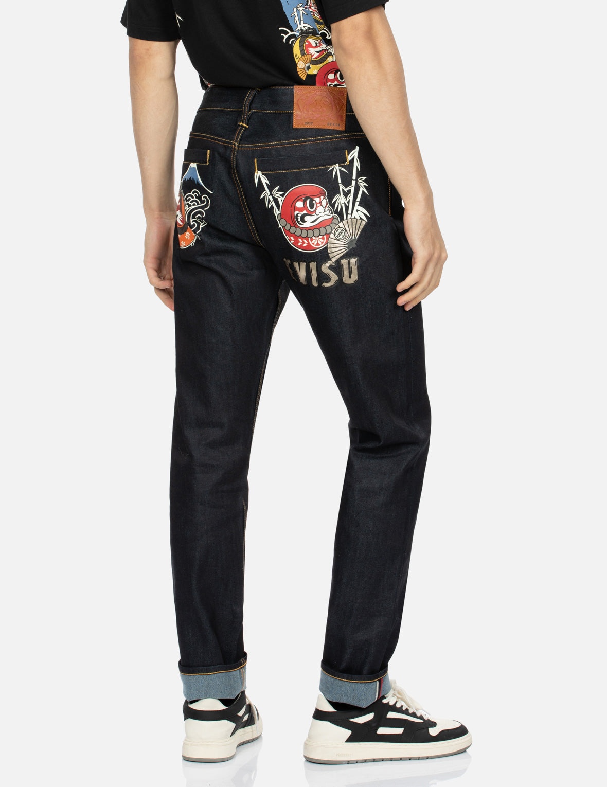 Kumadori Daruma Print Carrot Fit Denim Jeans #2017 - 7