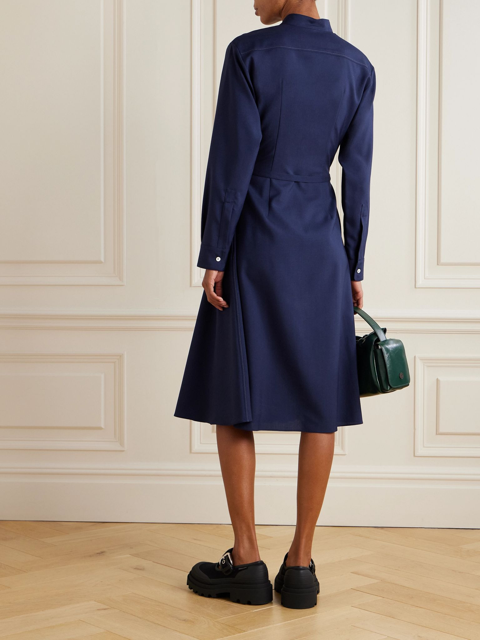 Embroidered wool-twill midi dress Blue - 3