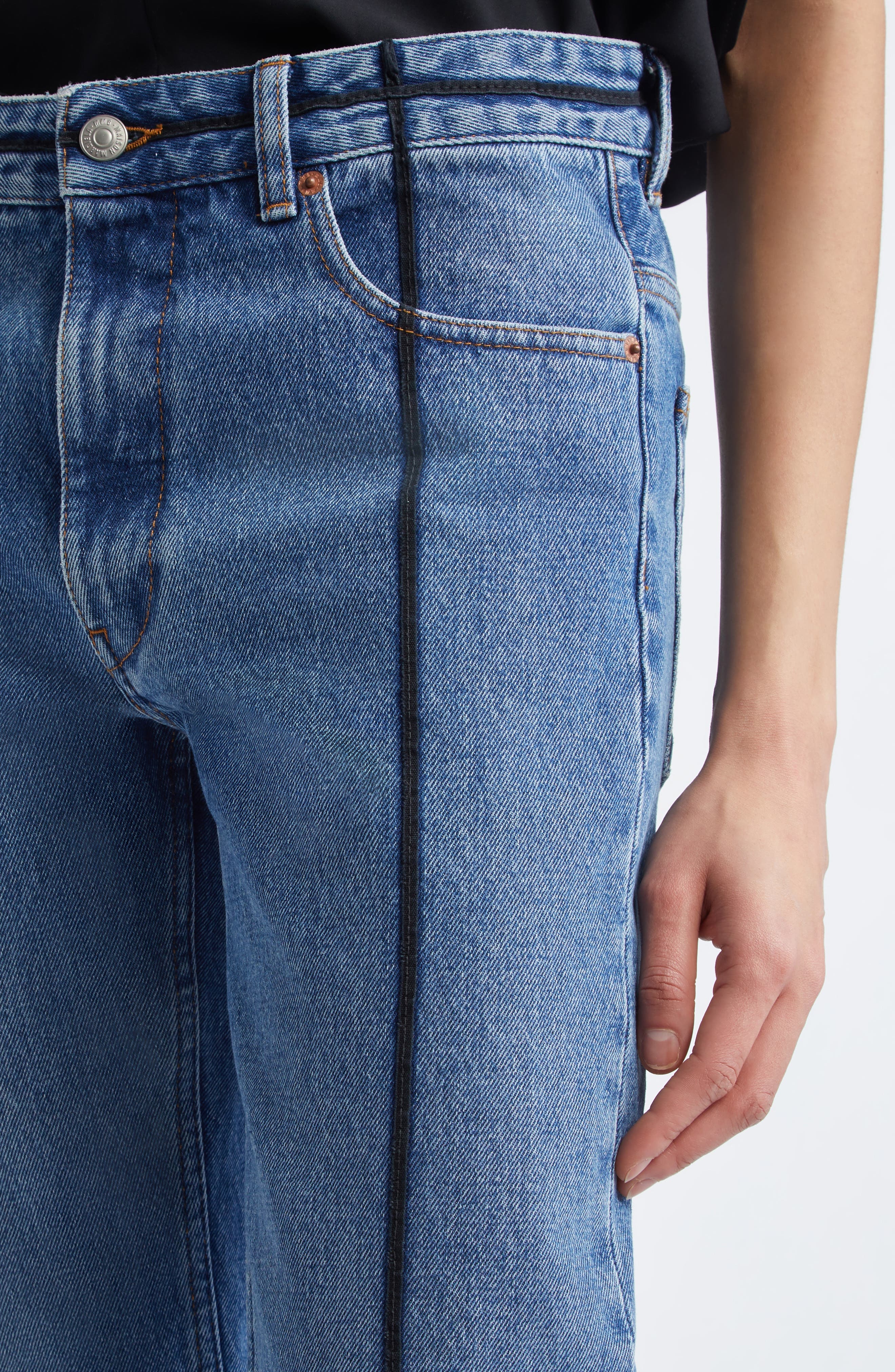 MM6 Maison Margiela Contrast Seam Straight Leg Jeans in Medium Blue at Nordstrom - 5