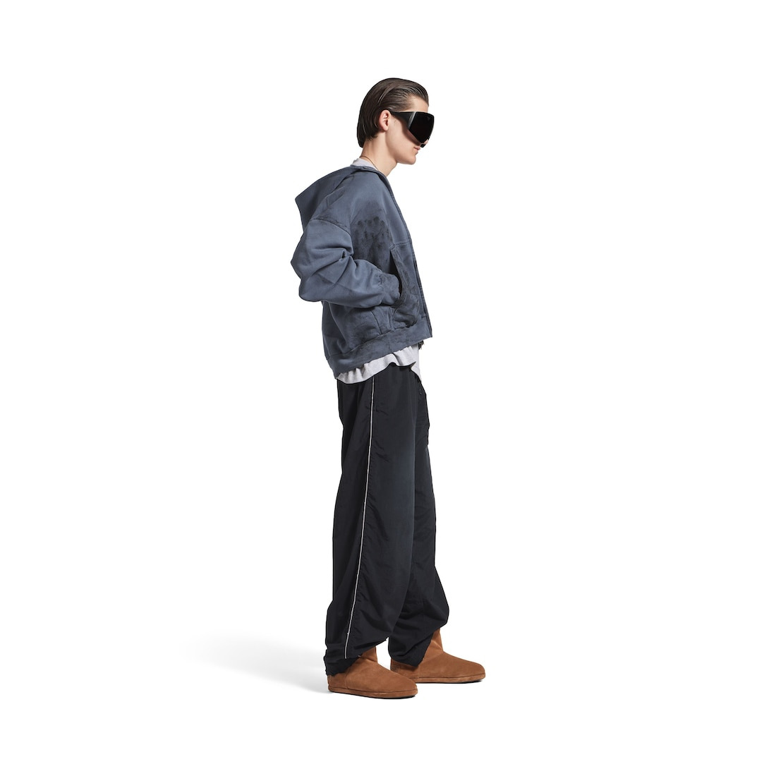 Men's Balenciaga Back Zip-up Hoodie Regular Fit in Faded Dark Blue/black - 3