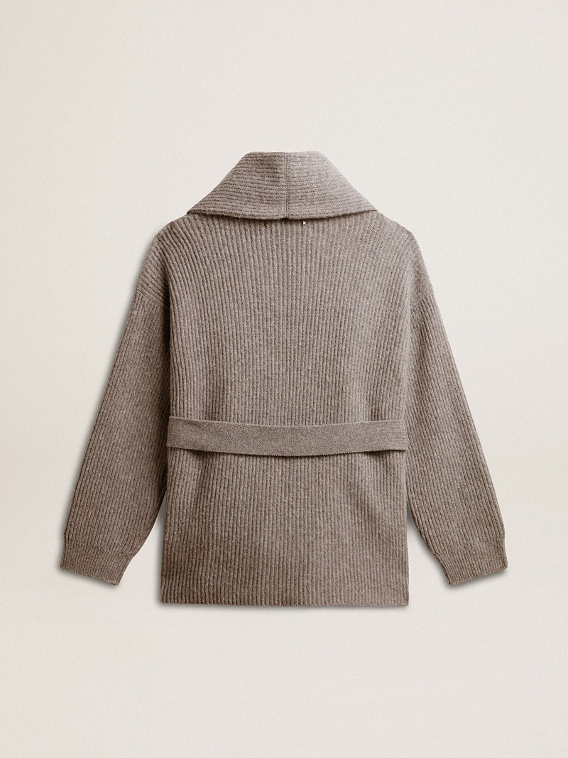 Golden Goose Women's cardigan in gray melange wool with embroidery on the front outlook