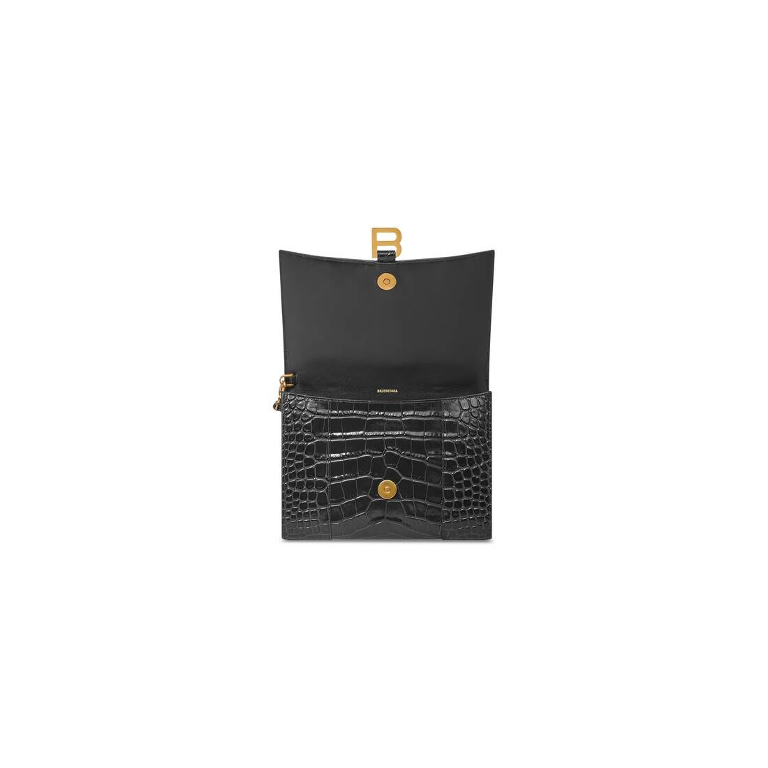 Women's Hourglass Gusset Pouch Crocodile Embossed  in Black - 5