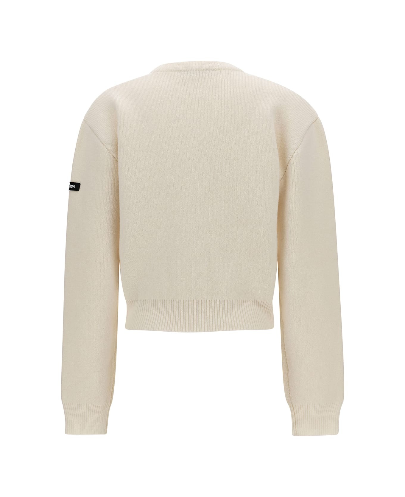 White Cropped Sweater With Logo Patch In Wool Blend Woman - 2