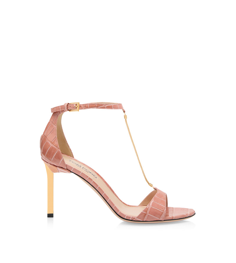 STAMPED CROC LEATHER EMANUELLE SANDAL 1