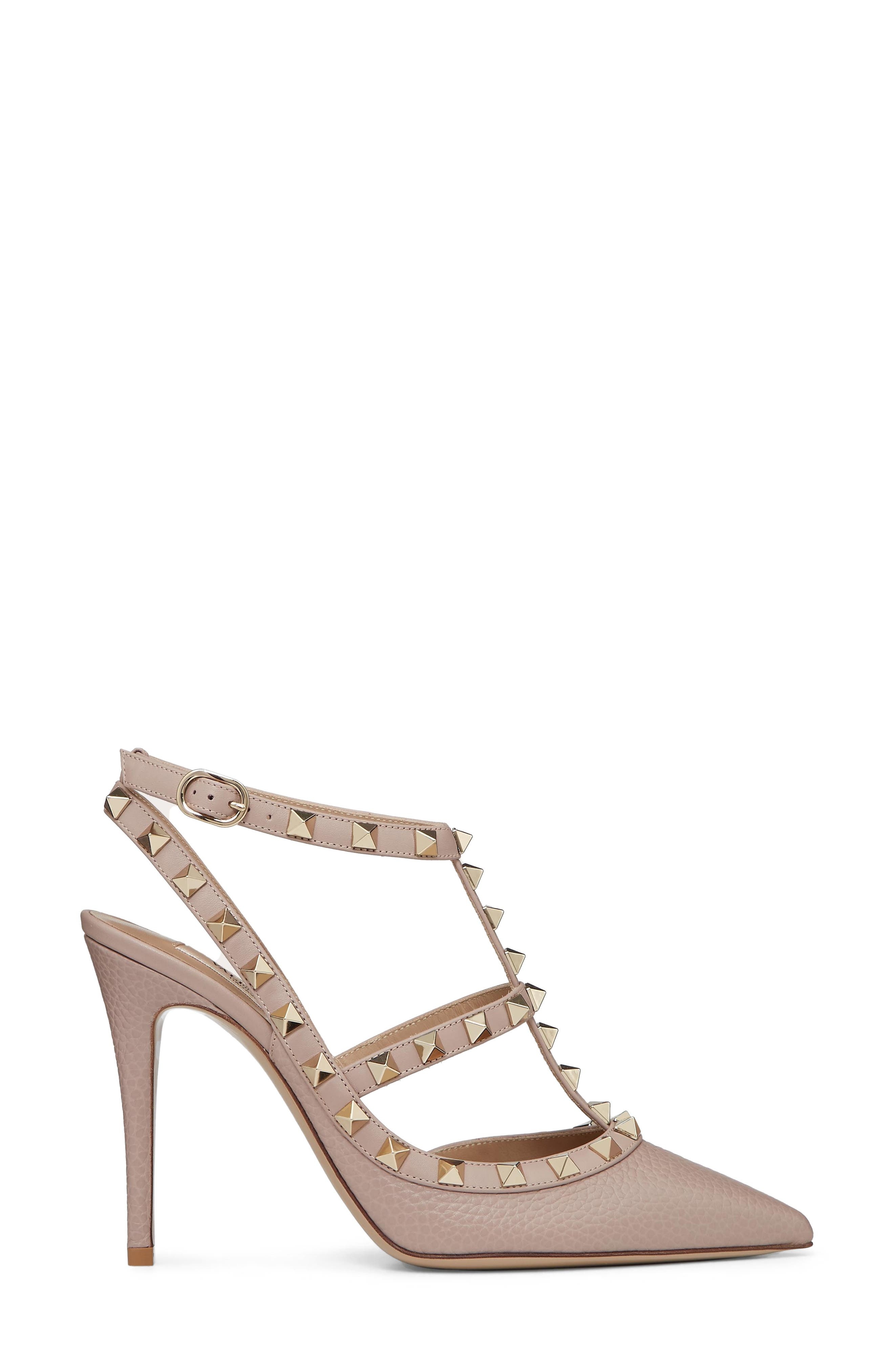 Valentino Garavani Rockstud Ankle Strap Pointed Toe Pump in Poudre at Nordstrom - 4