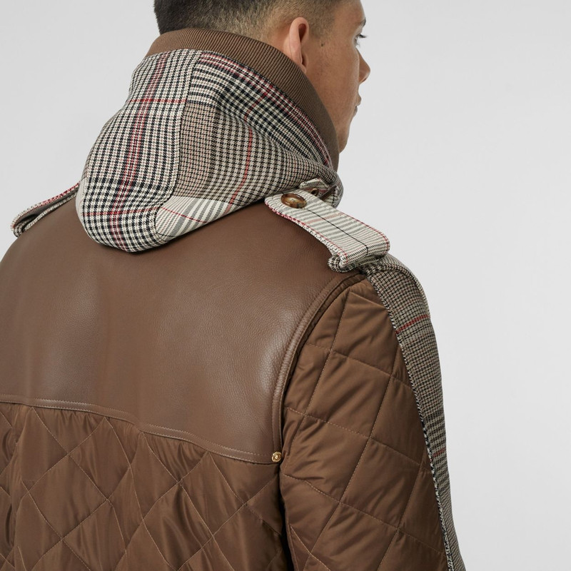 Quilted Panel Check Wool Cotton Trench Coat 11