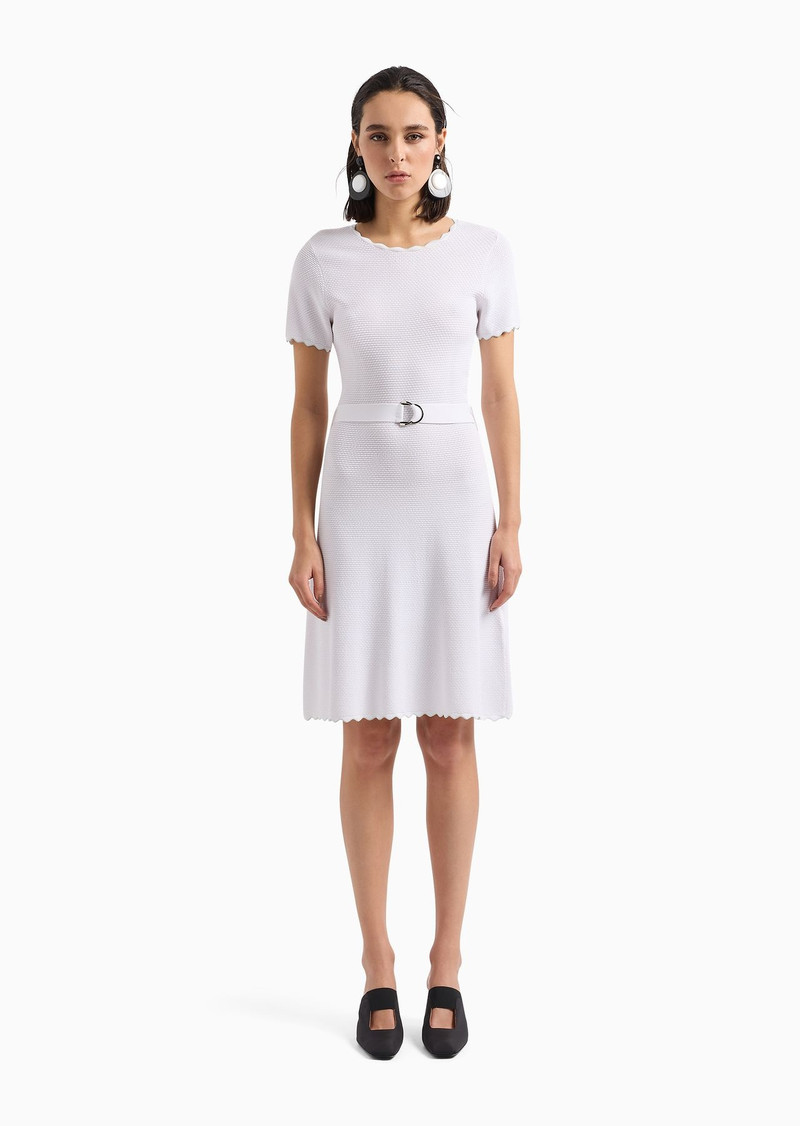 Moss-stitch knit flared dress with belt 2