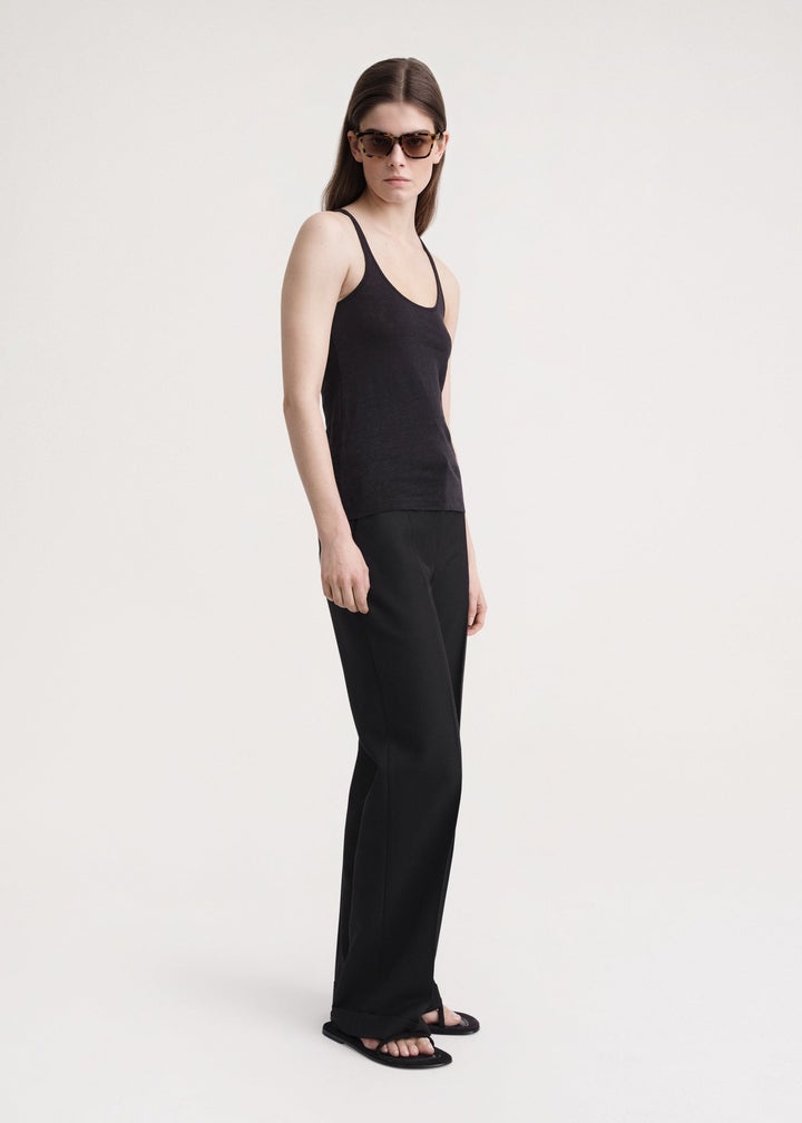 Scoop-Neck linen tank top black - 3