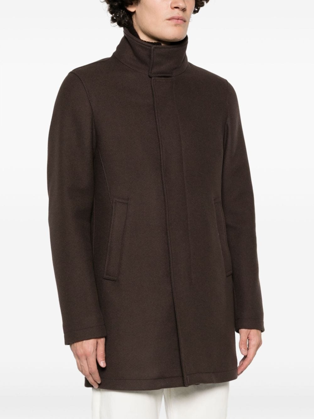 high-neck brushed peacoat - 5