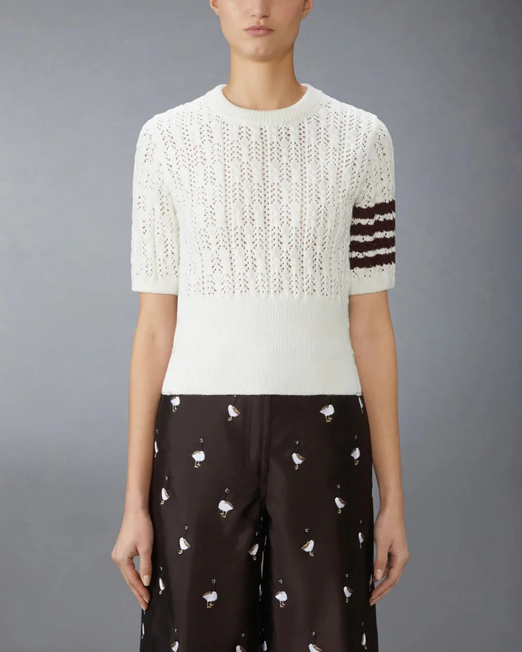 POINTELLE CABLE STITCH 4-BAR TEE - 2