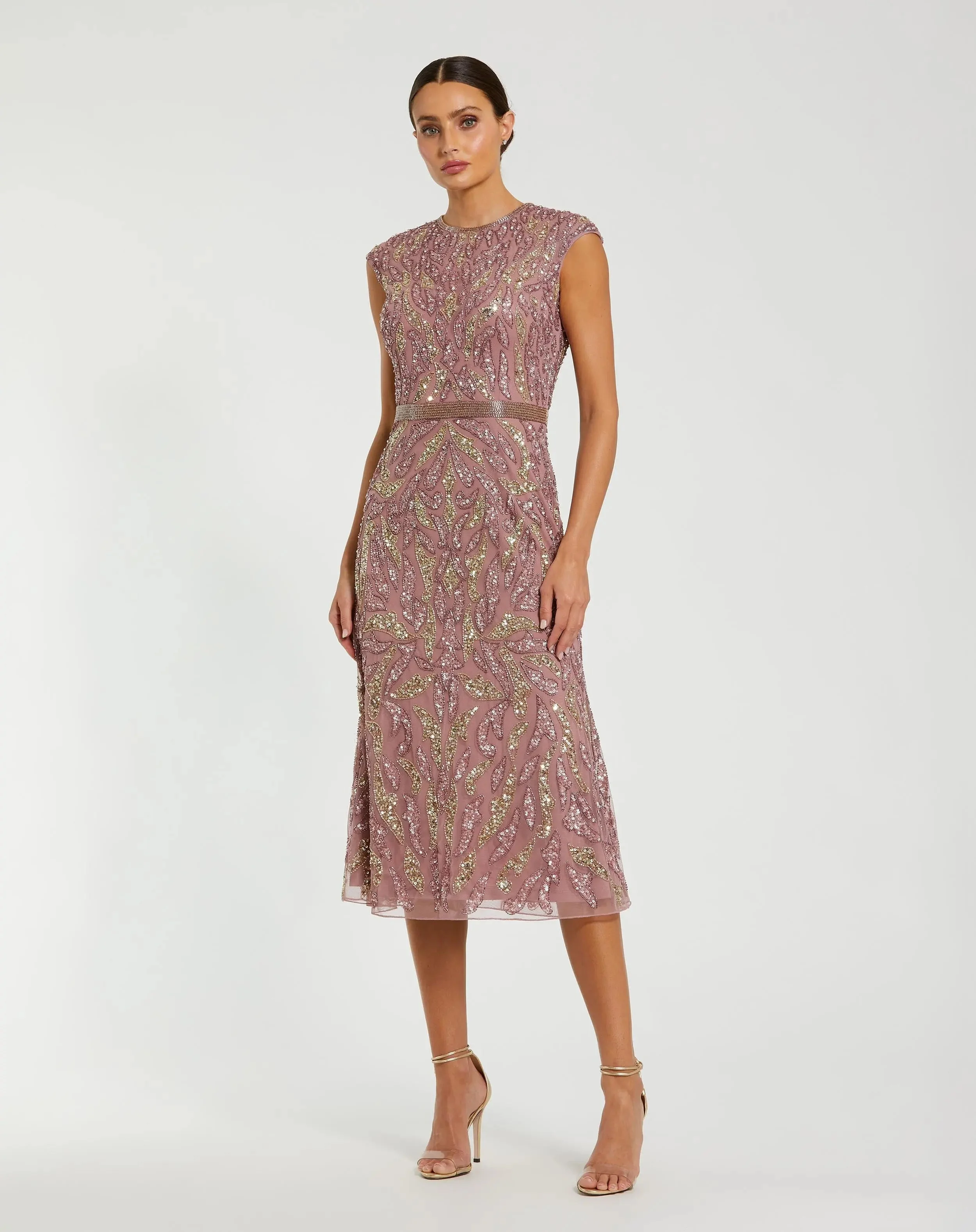Purple Sequin Embellished High Neck Midi Dress - 1