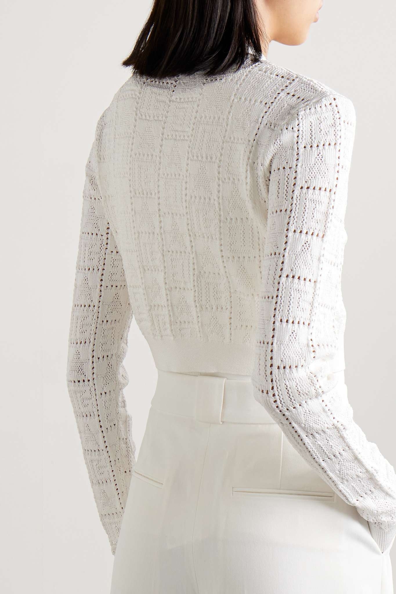 Cropped pointelle-knit cardigan - 4