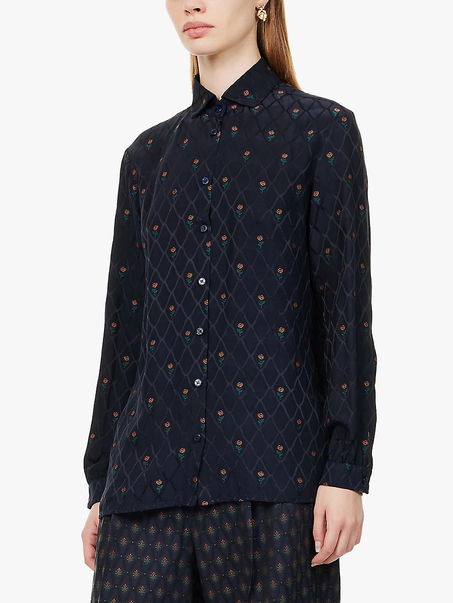 Floral-embroidered slim-fit woven-blend shirt - 3