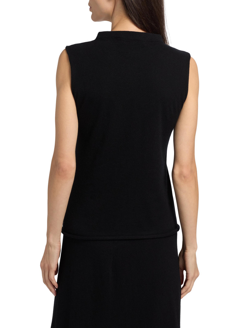 Women's Mock Turtleneck Cashmere Jersey Tank - Black 5