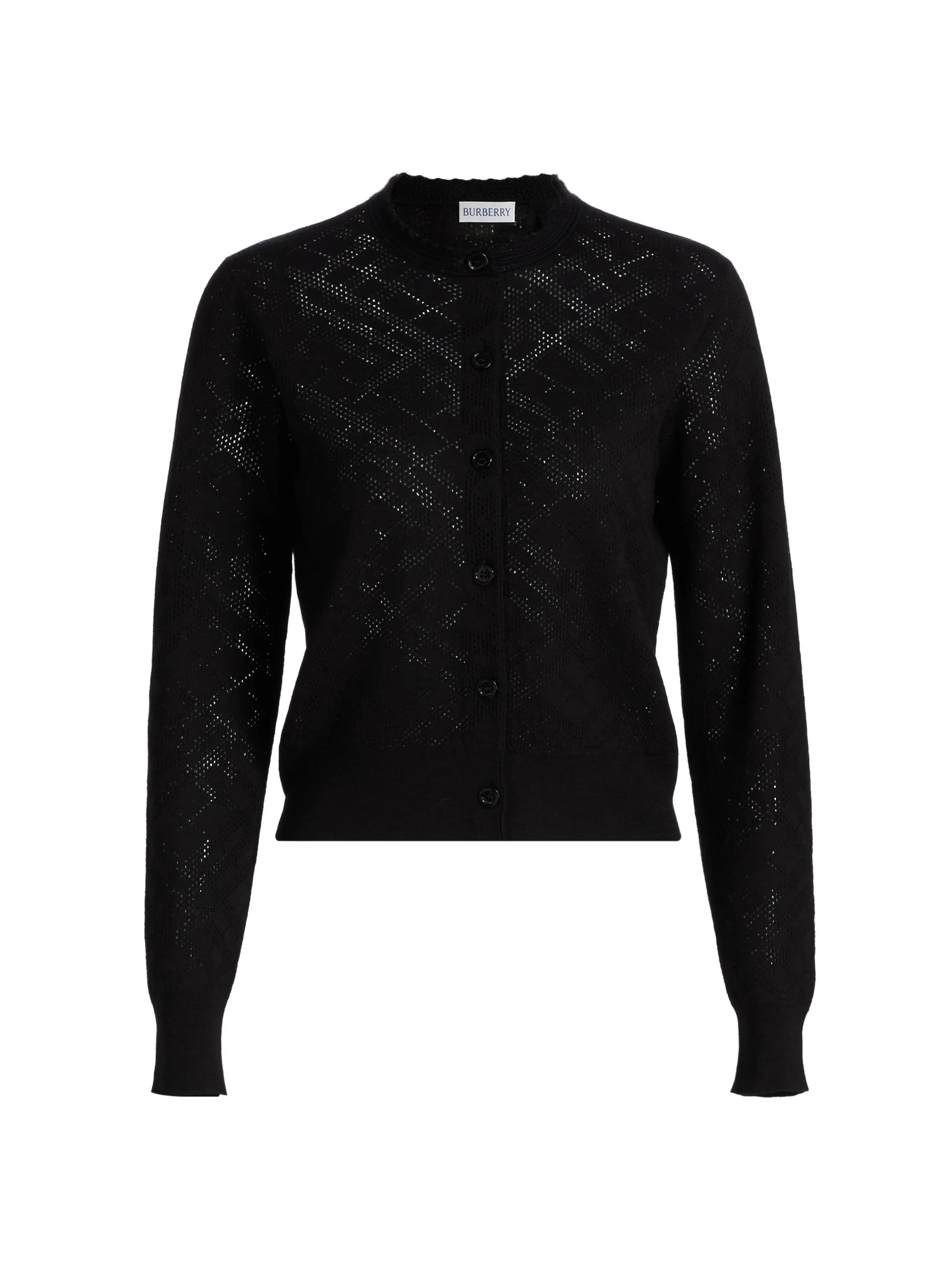 Women's Pandora Check-Knit Wool-Silk Cardigan - Black - 1