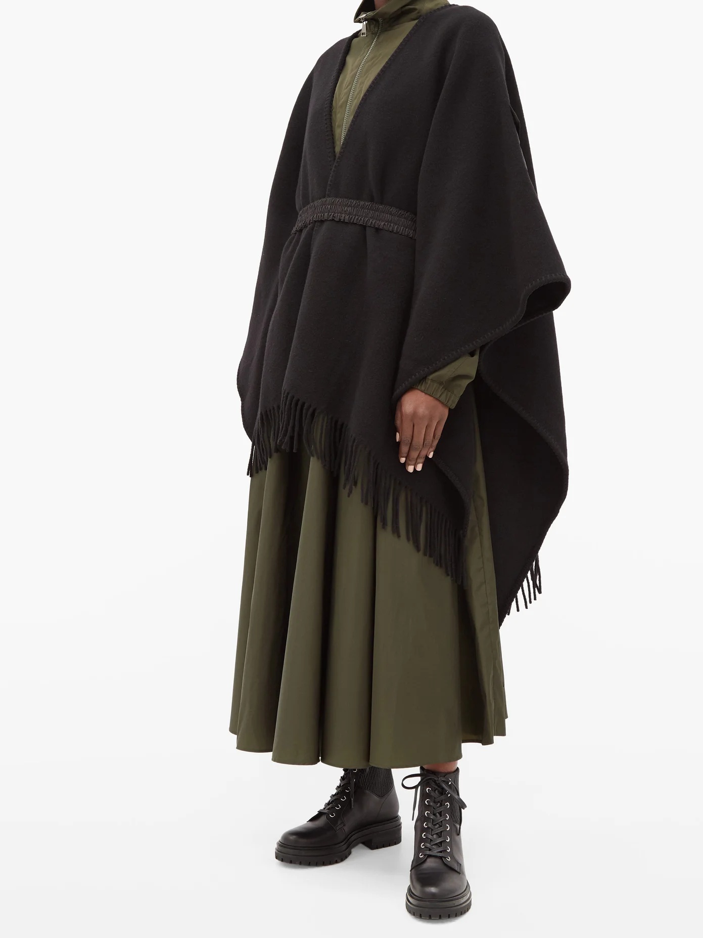 Logo-patch belted wool poncho - 2