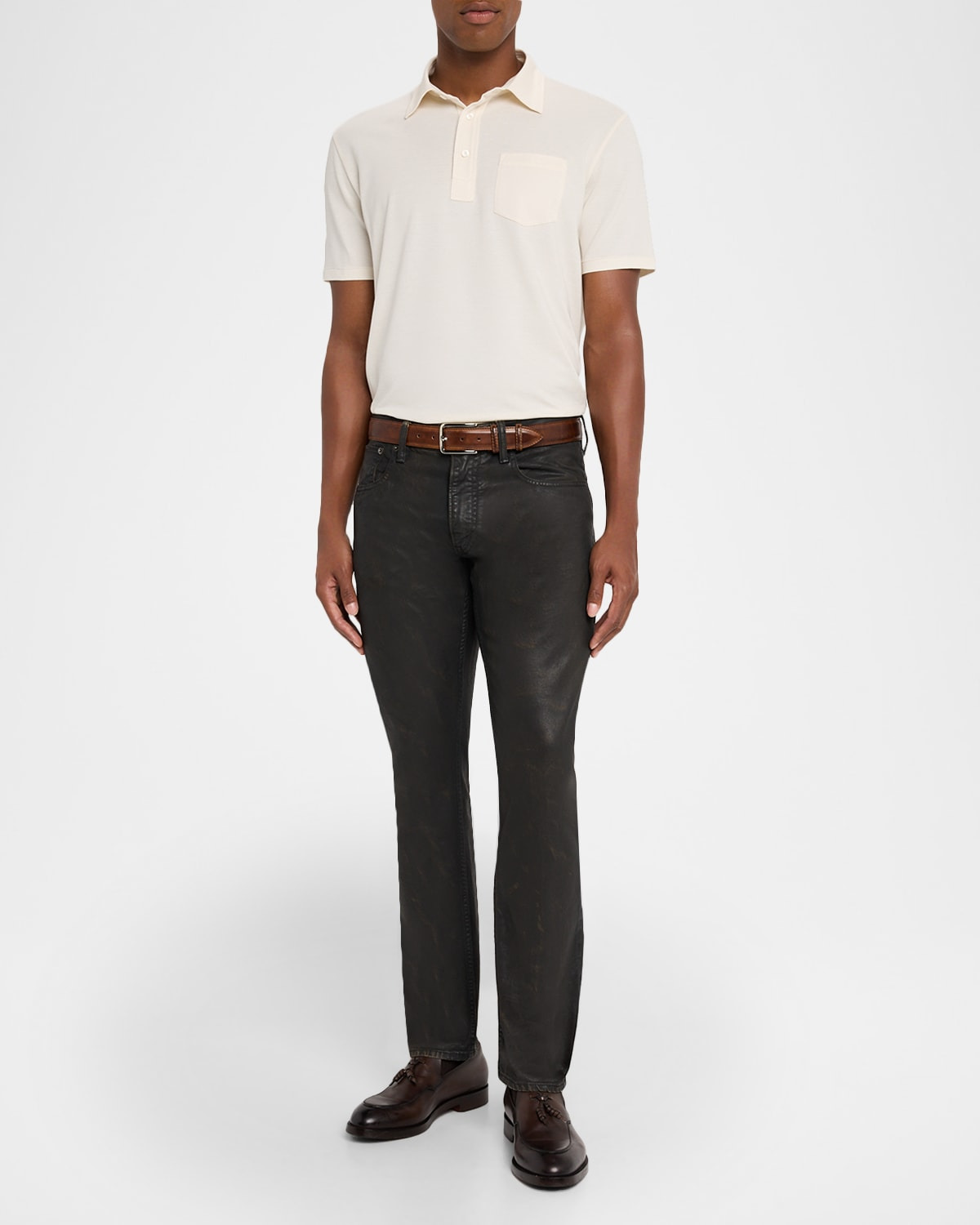 Men's Cotton and Cashmere Pique Pocket Polo Shirt - 2
