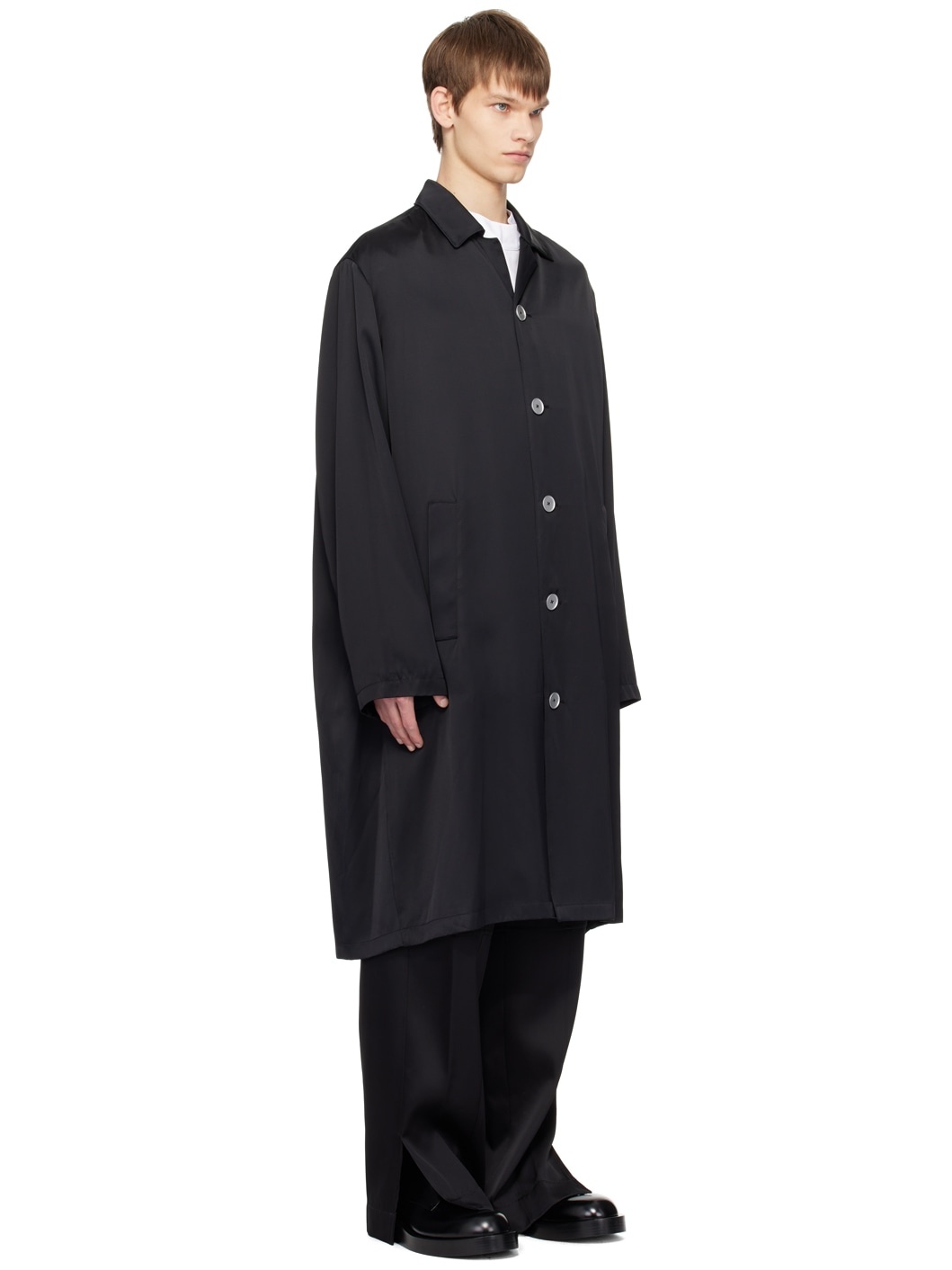 Black Single-Breasted Coat - 2