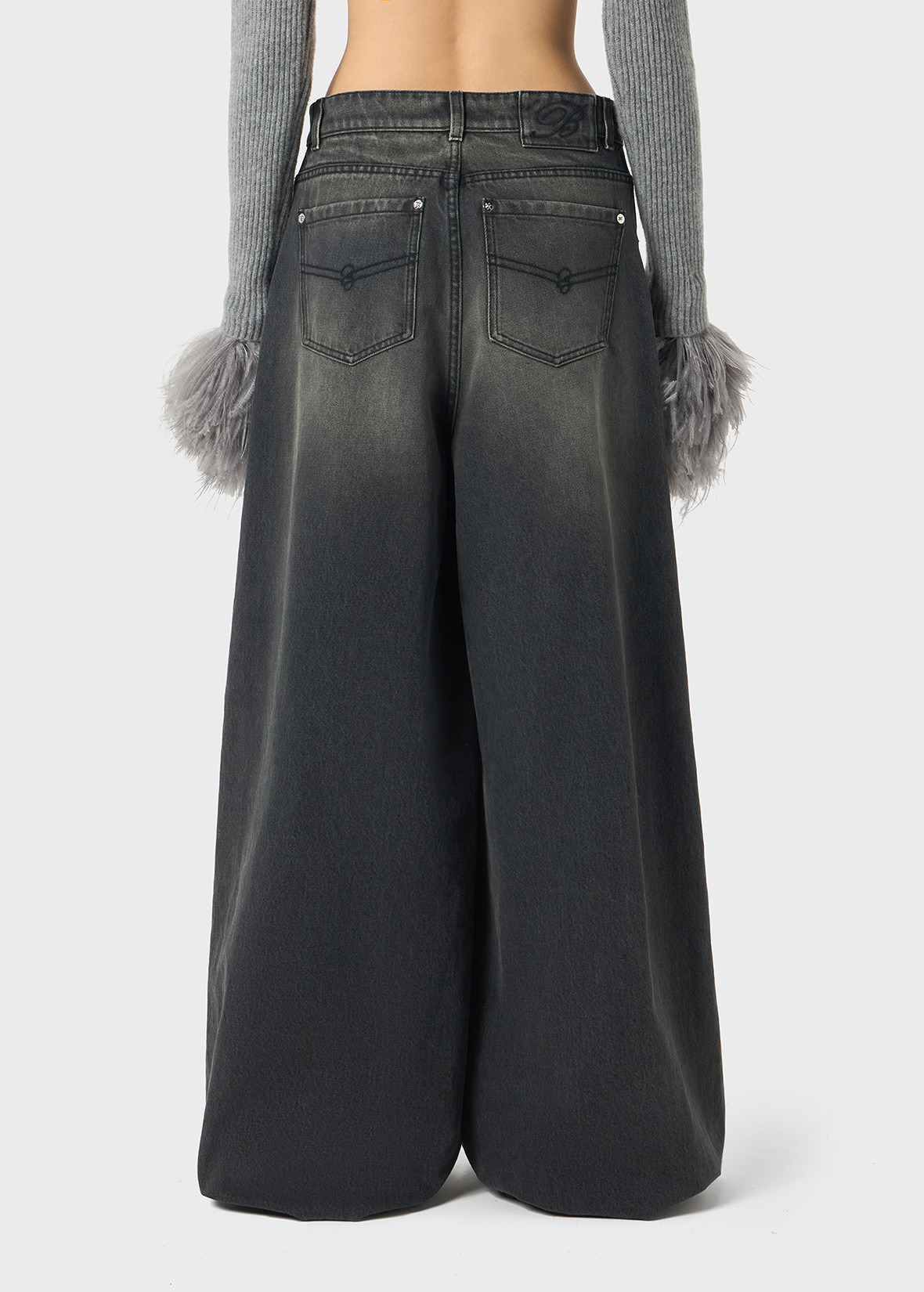 STONE-WASHED SUPERWIDE-LEG DENIM JEANS - 4