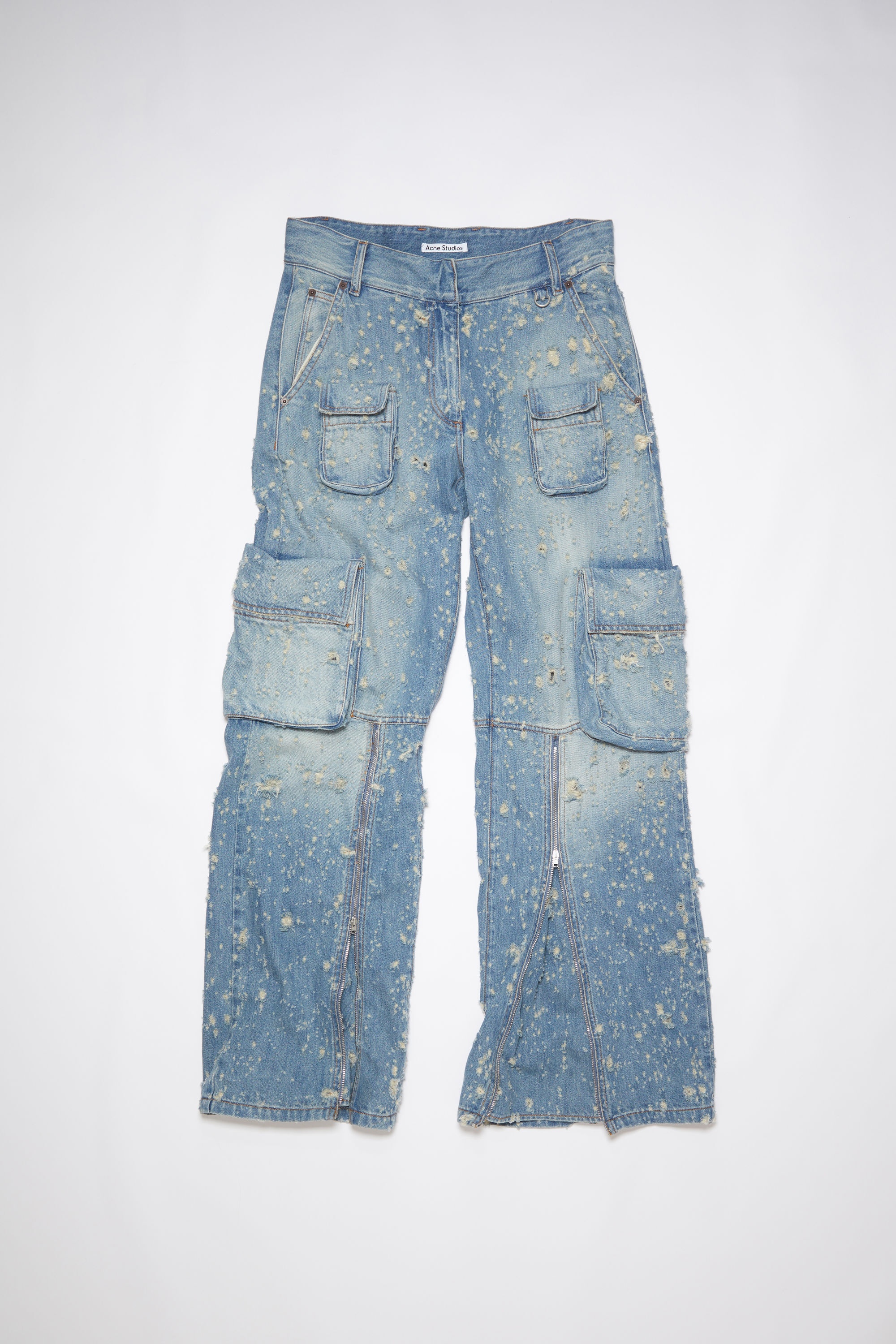 Acne Studios Distressed denim cargo trousers - Mid blue