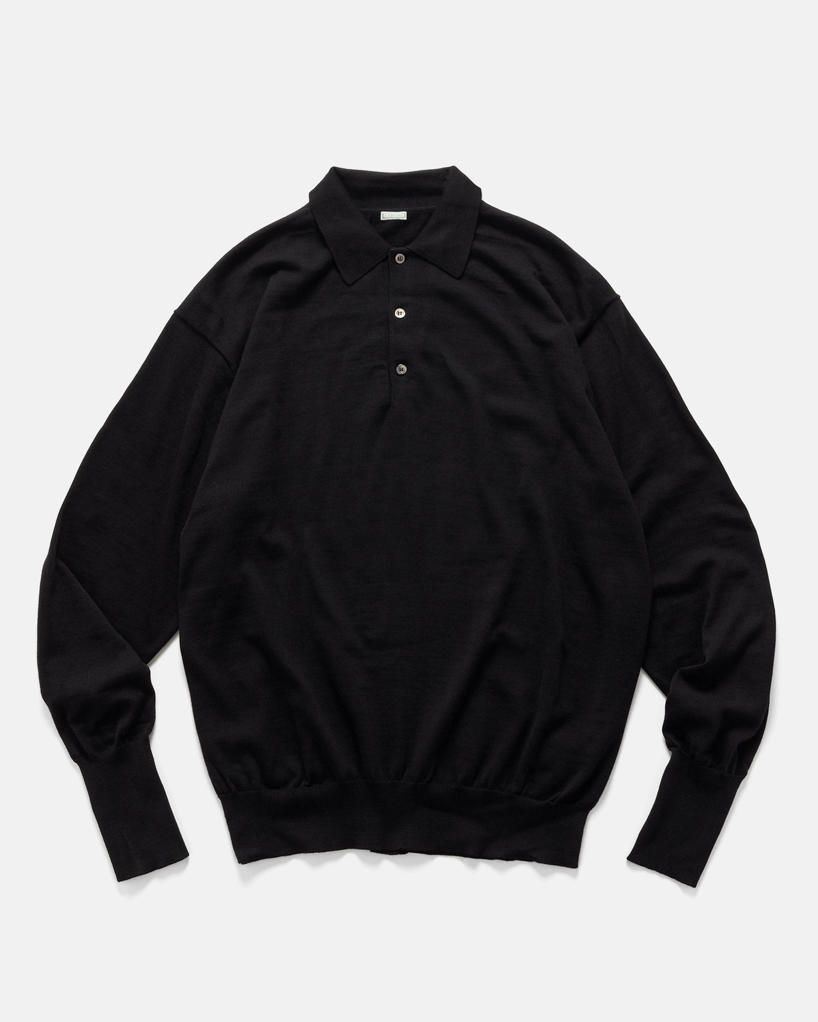 Wool Knit L/S Polo Shirts Black - 1