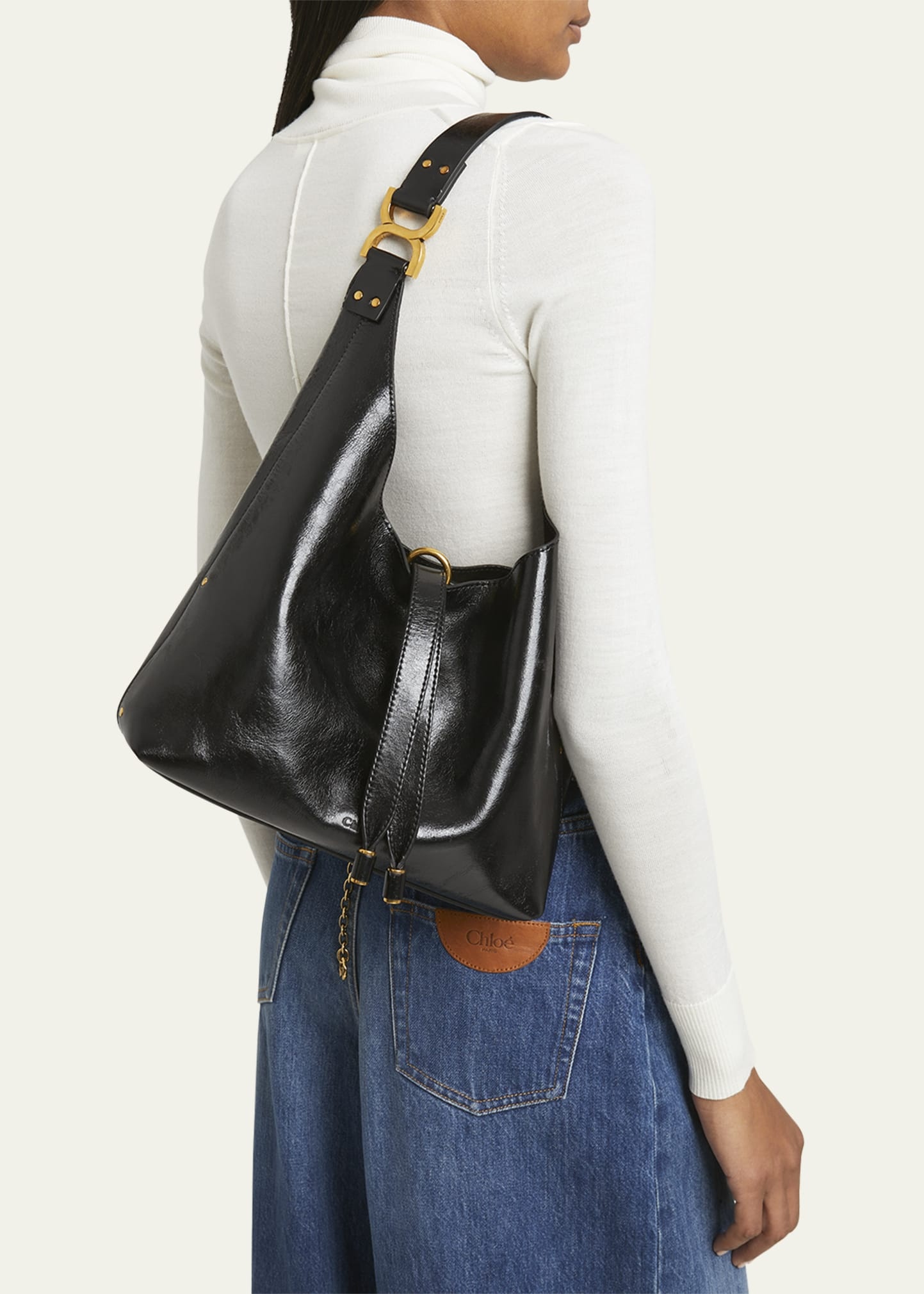 Marcie Small Hobo Bag in Shiny Calfskin - 2