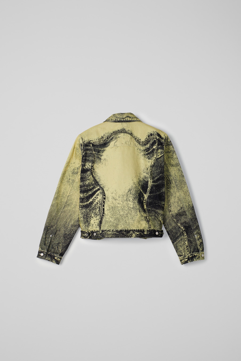Yellow-Black Distorted Print Denim Jacket - 3