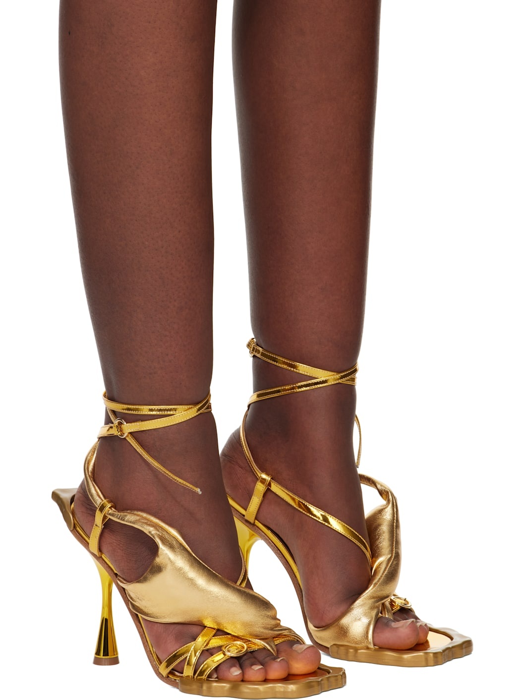 Gold Flower Heeled Sandals - 4