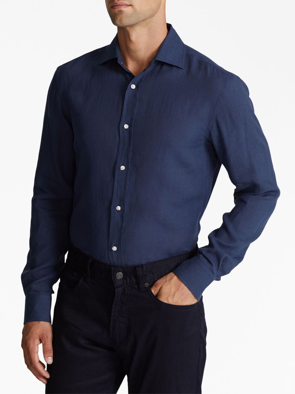classic-collar linen shirt - 4