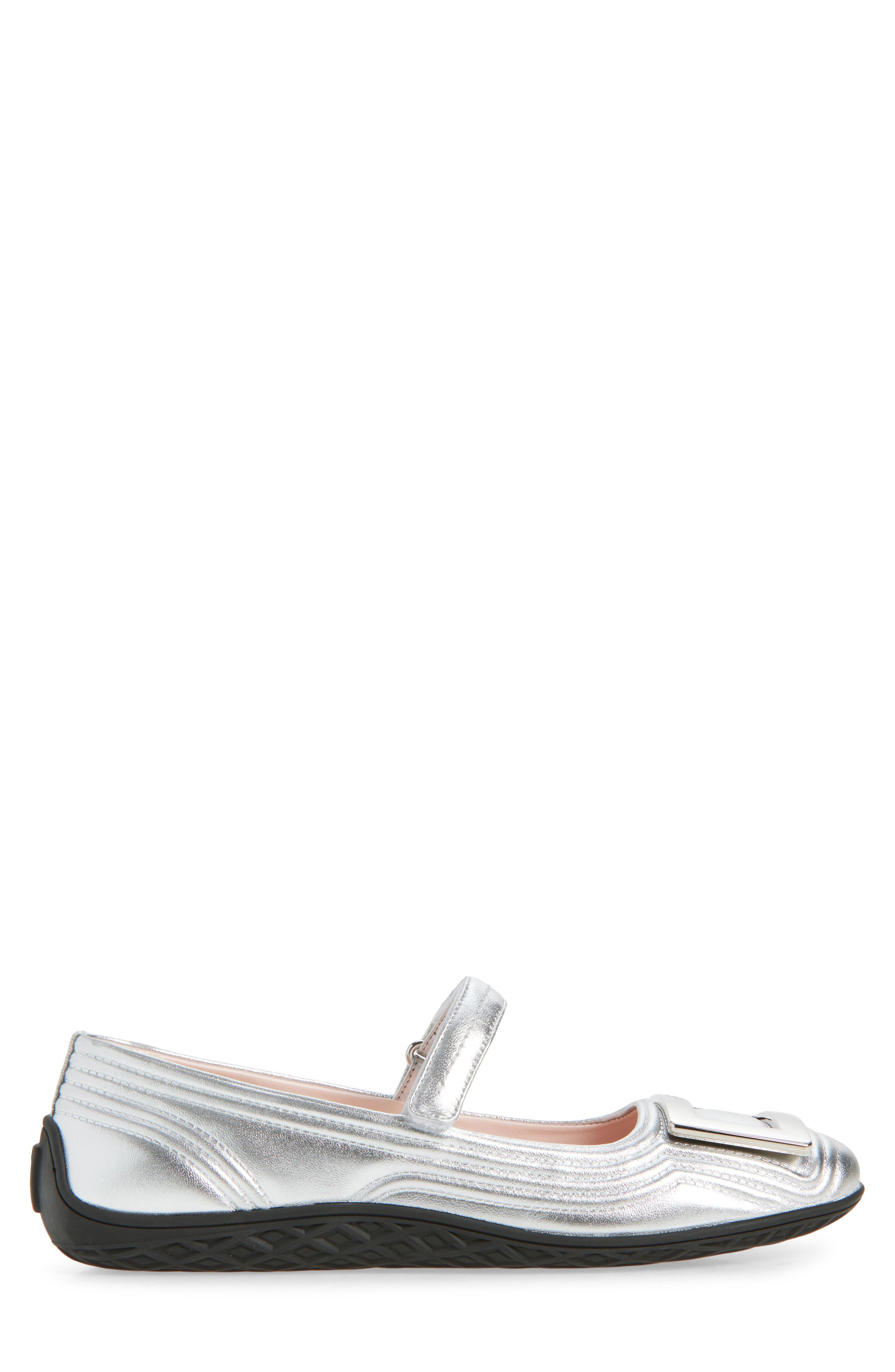 Roger Vivier Viv Low Quilted Metallic Leather Mary Jane Ballet Flat in Argento .silver at Nordstrom - 3