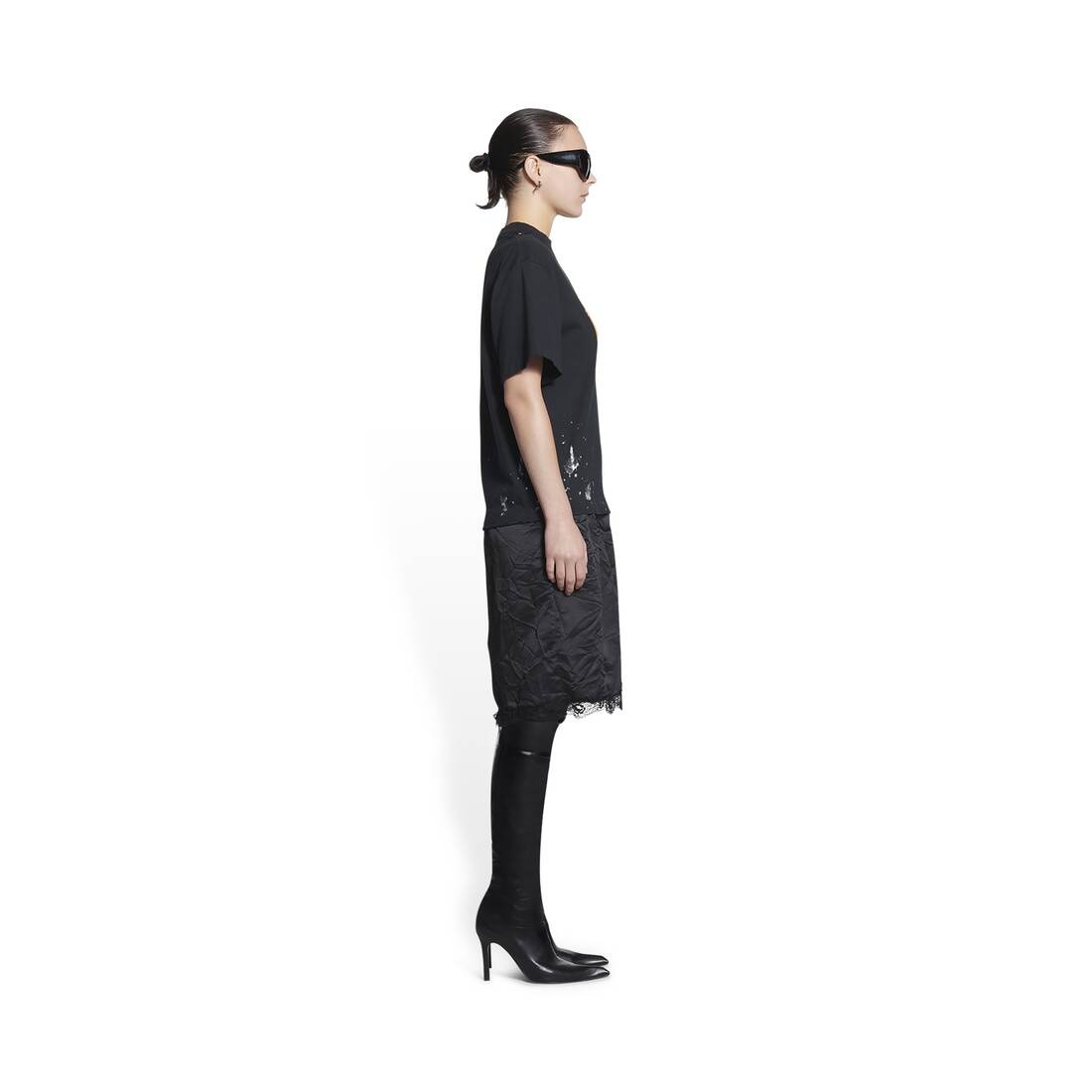 Women's Metal T-shirt Slip Dress in Black - 3