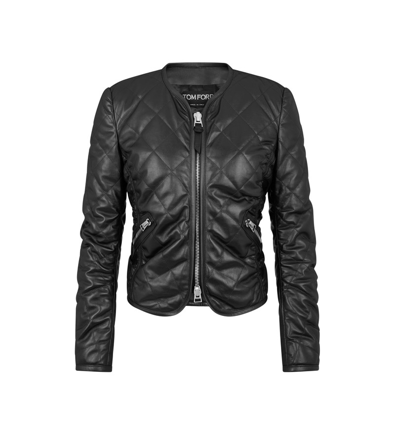 QUILTED COLLARLESS LEATHER JACKET 1