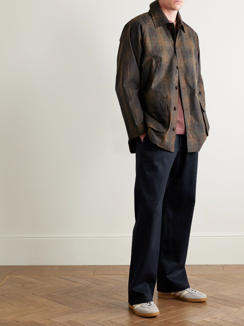 Oliver Spencer Orsman Straight-Leg Pleated Herringbone Cotton-Blend Trousers Navy outlook