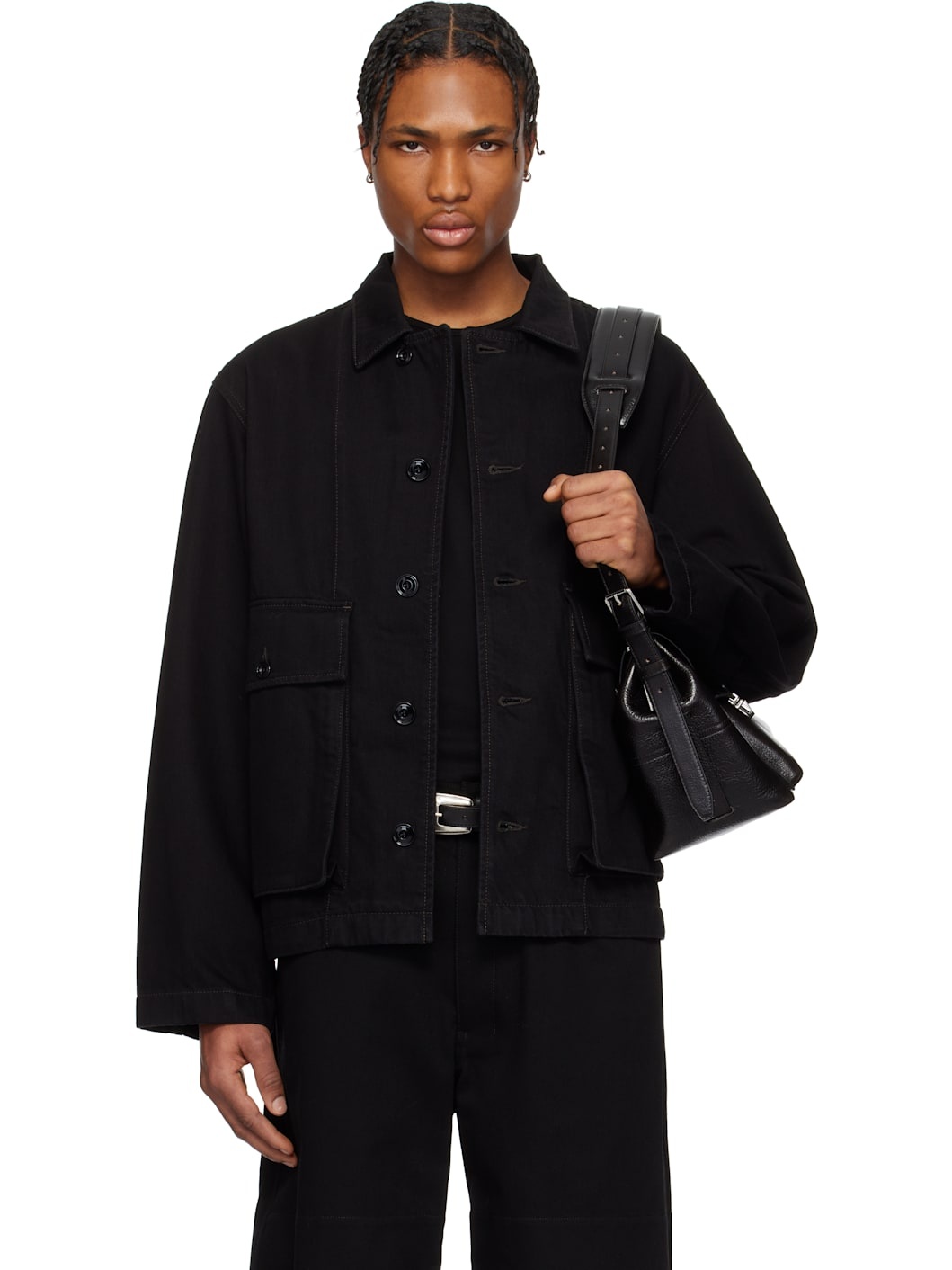 Lemaire Black Boxy Denim Jacket | ssense | REVERSIBLE