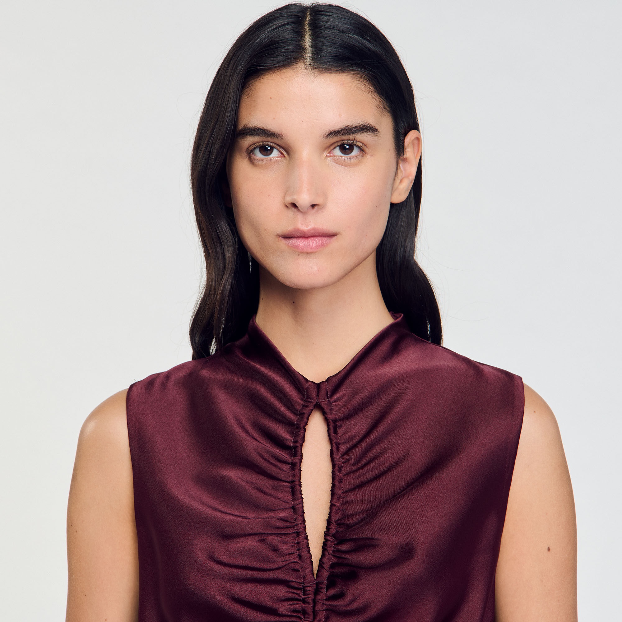 DRAPED SATIN-EFFECT DRESS - 4
